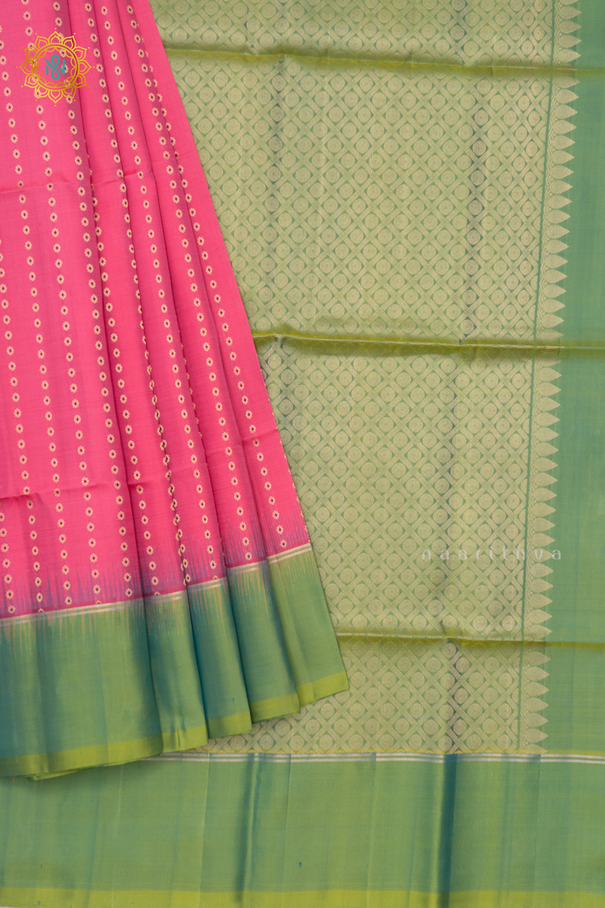 LIGHT PINK WITH GREEN - PURE KANJIVARAM SOFT SILK