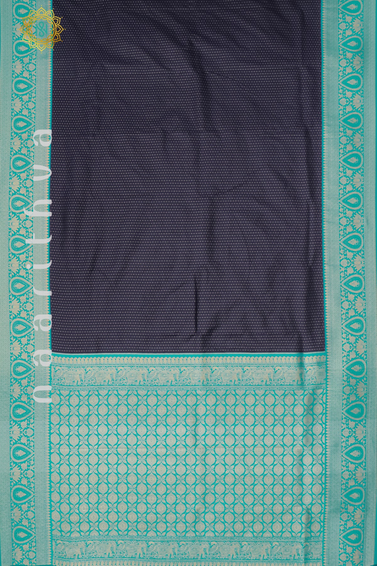 NAVY BLUE WITH CYAN GREEN - SEMI SILK