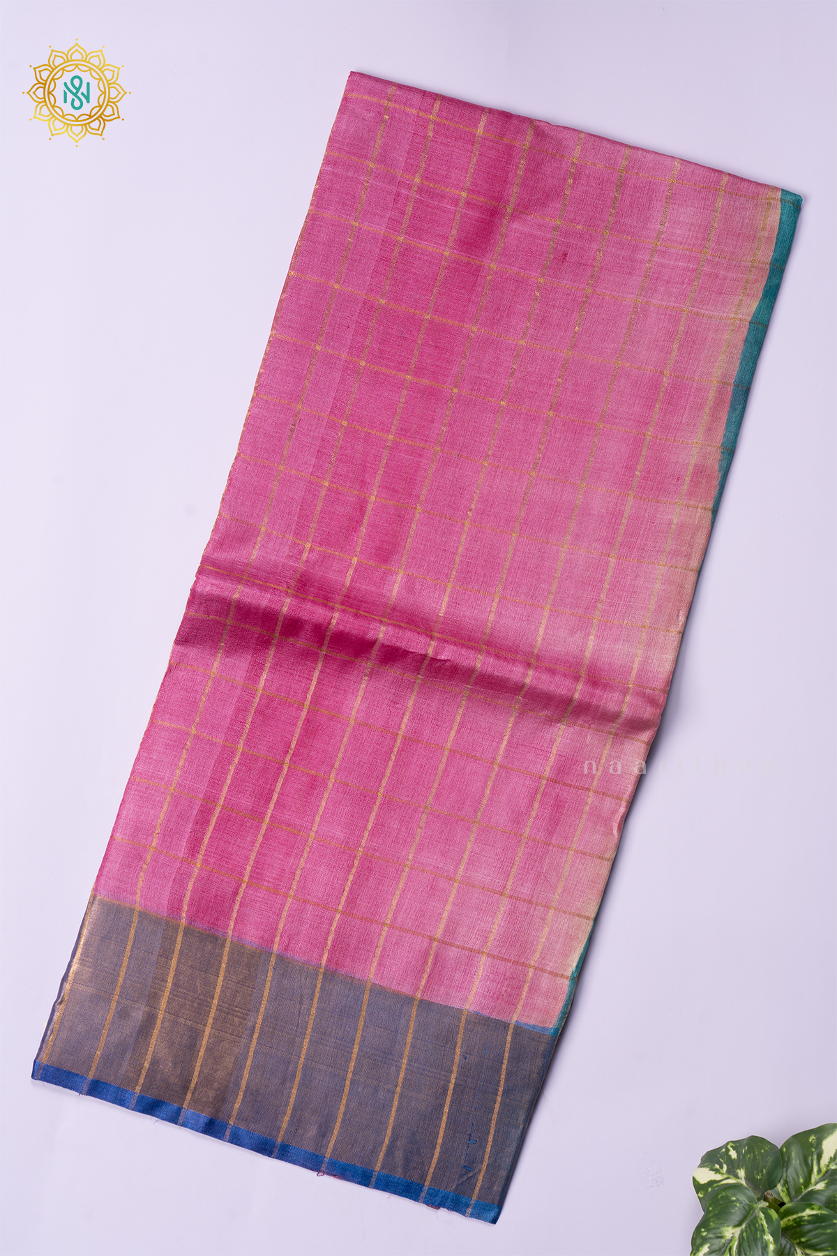 PINK WITH BLUE - PURE TUSSAR SILK
