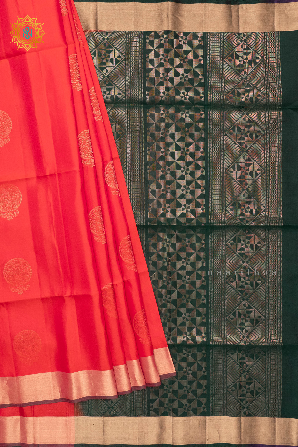 RED WITH BOTTLE GREEN - KANJIVARAM PURE MIX SOFT SILK