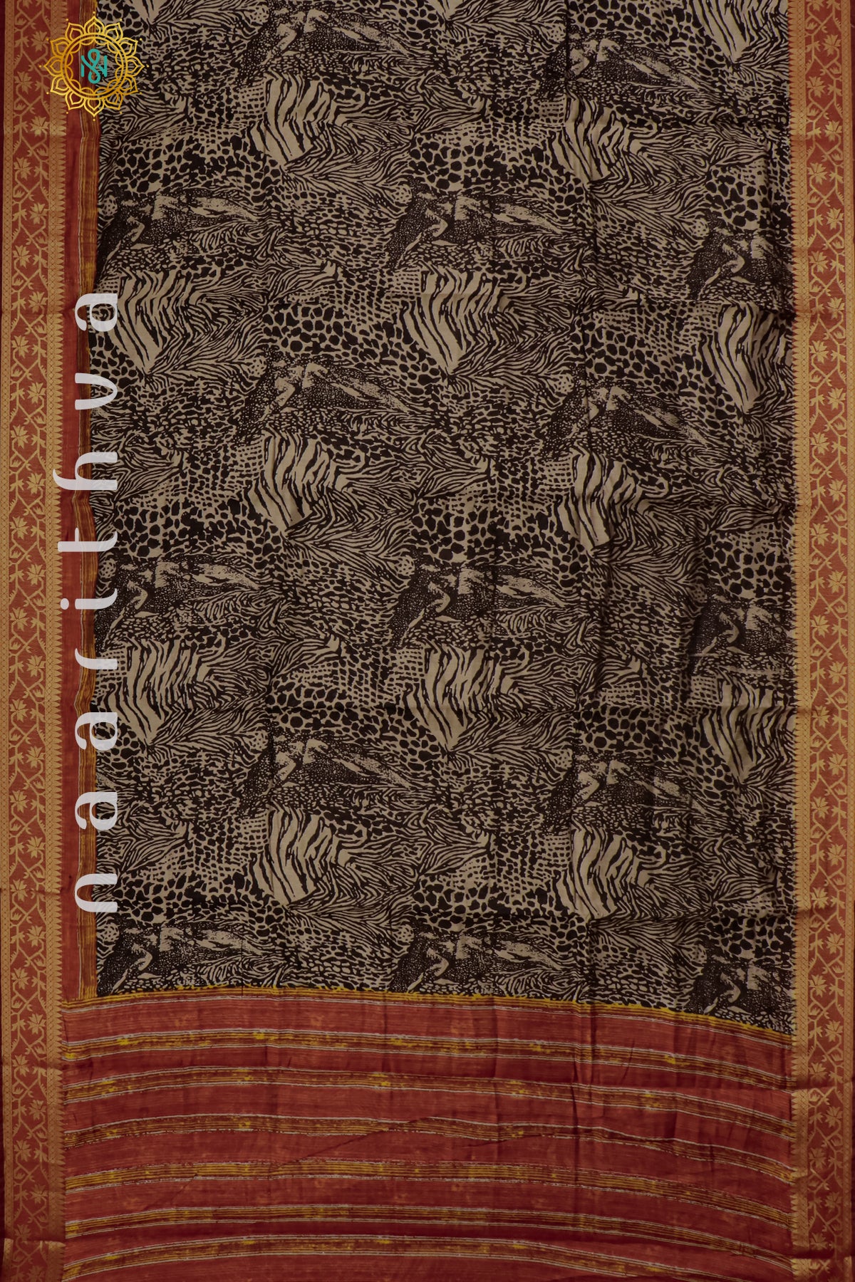 BLACK WITH MAROON - CHANDERI SILK COTTON