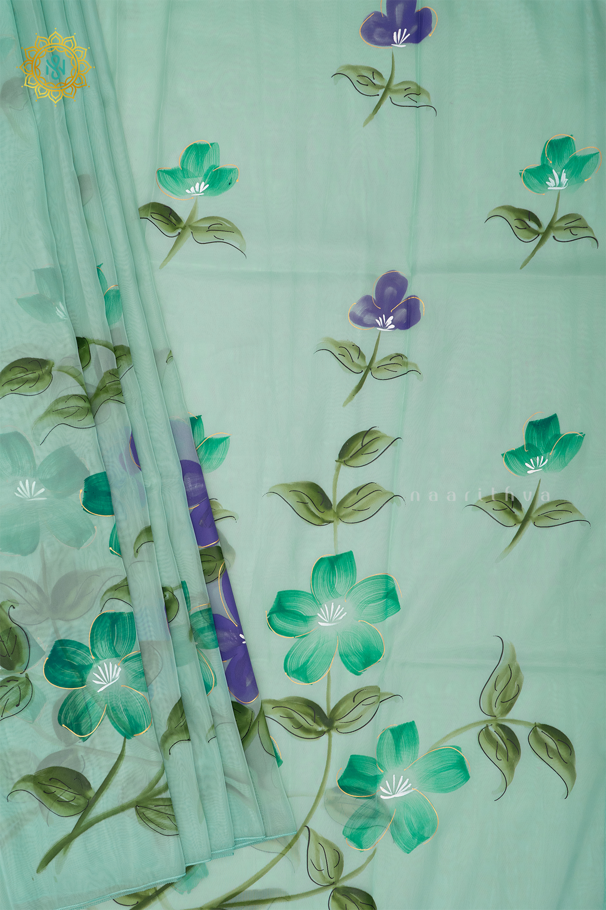 AQUA GREEN - ORGANZA HAND PAINTED