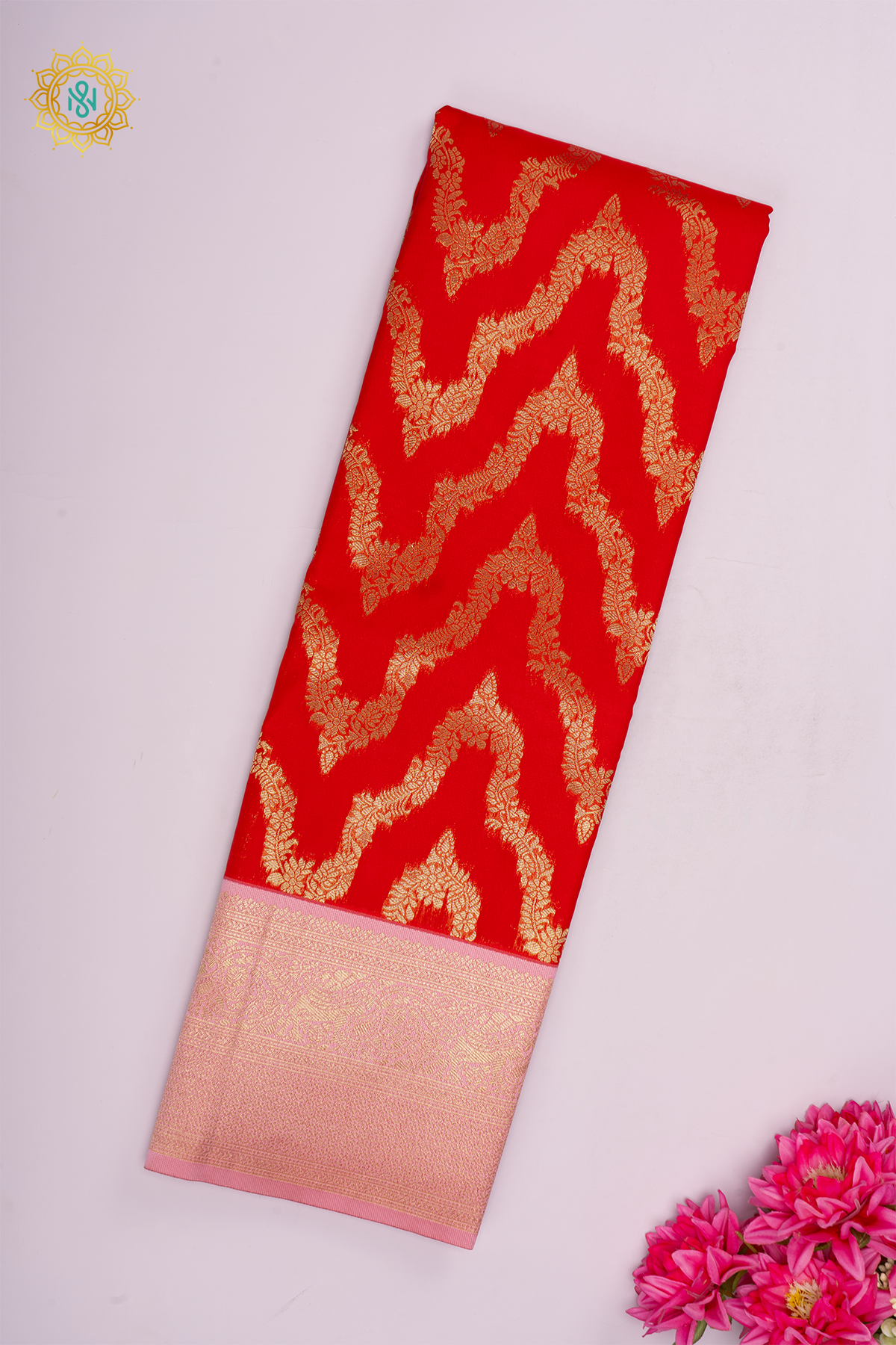 RED WITH LIGHT PINK - SEMI KANCHI