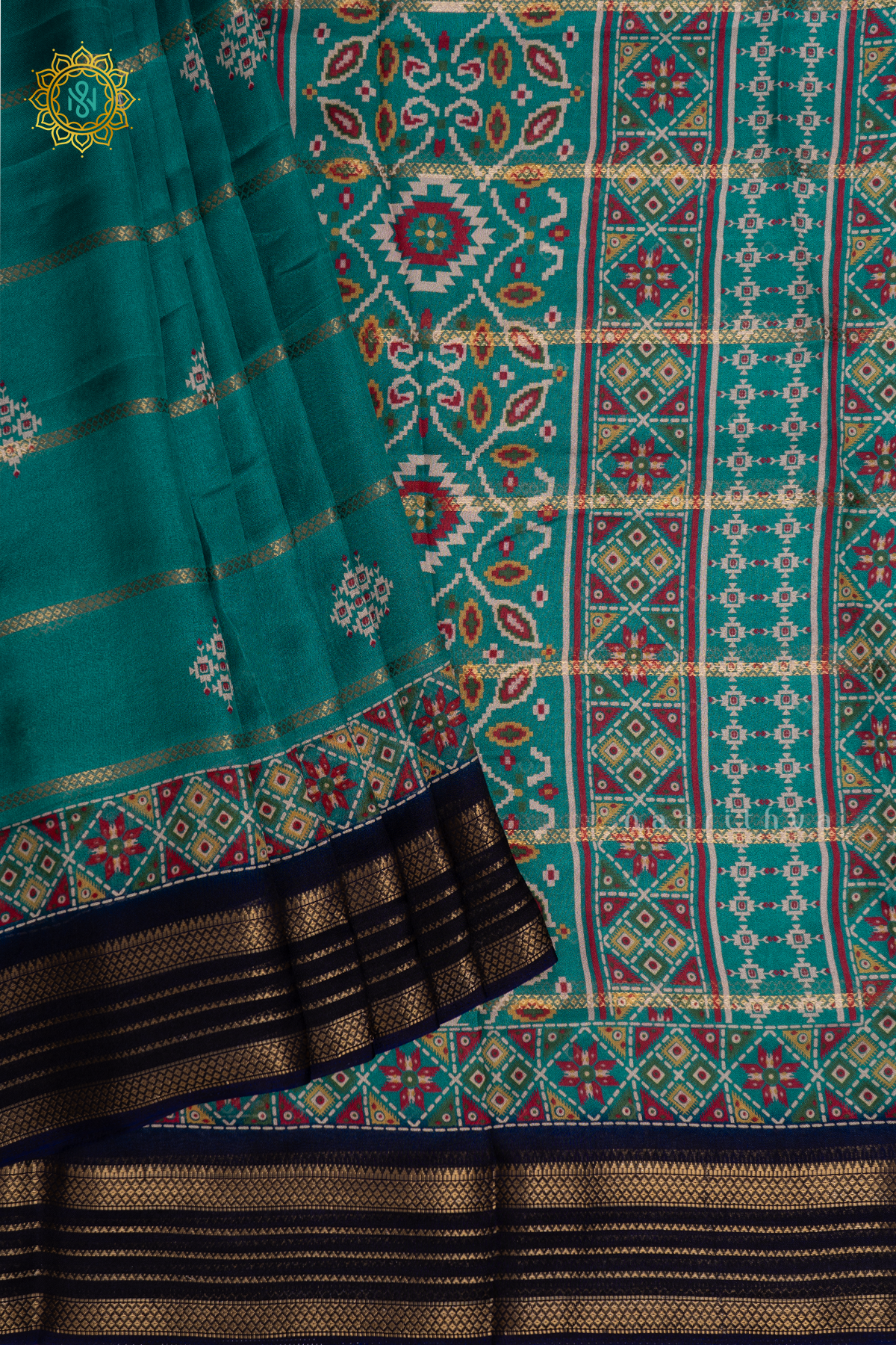 AQUA BLUE WITH NAVY BLUE  - SEMI GEORGETTE