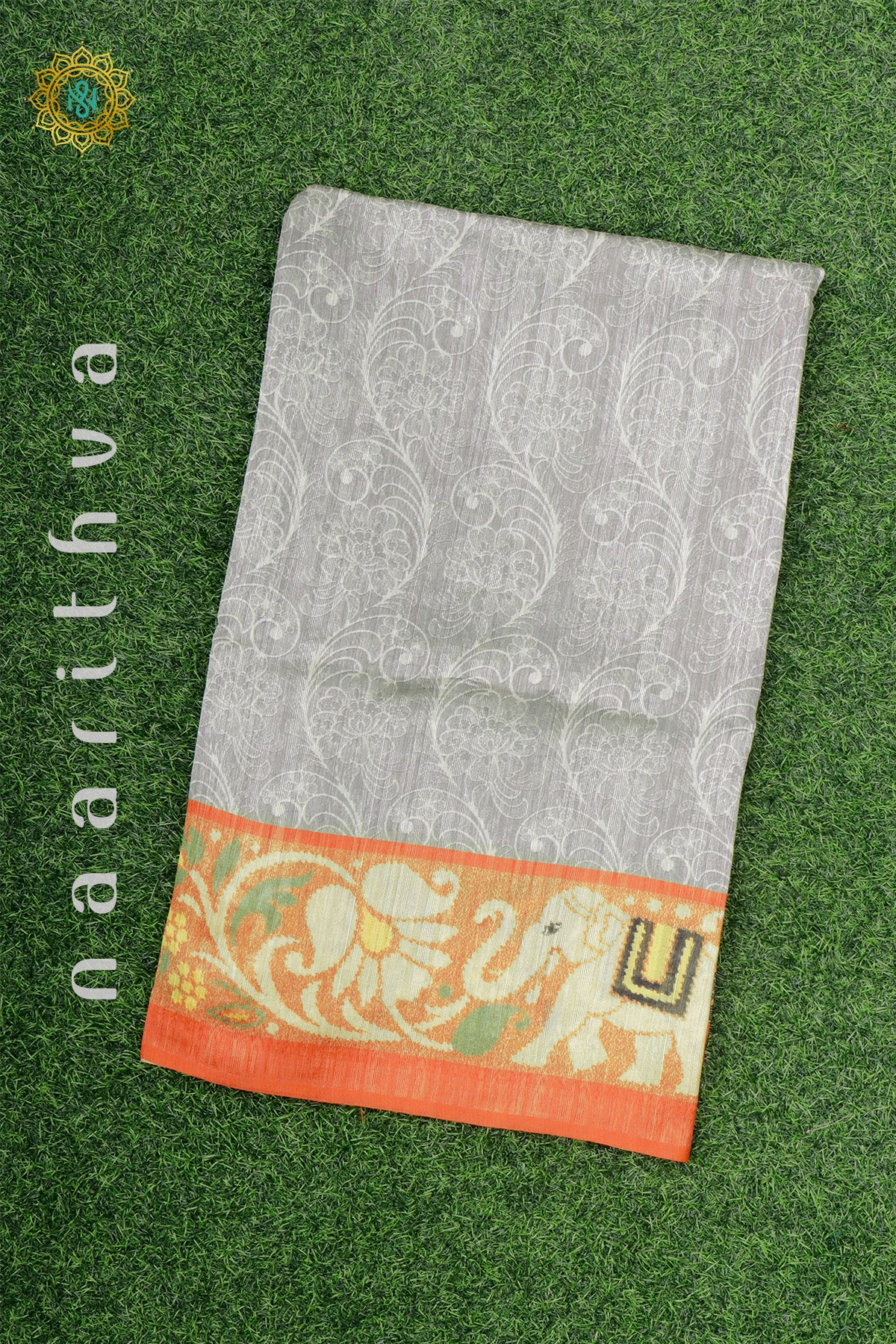 GREY WITH ORANGE - JUTE COTTON