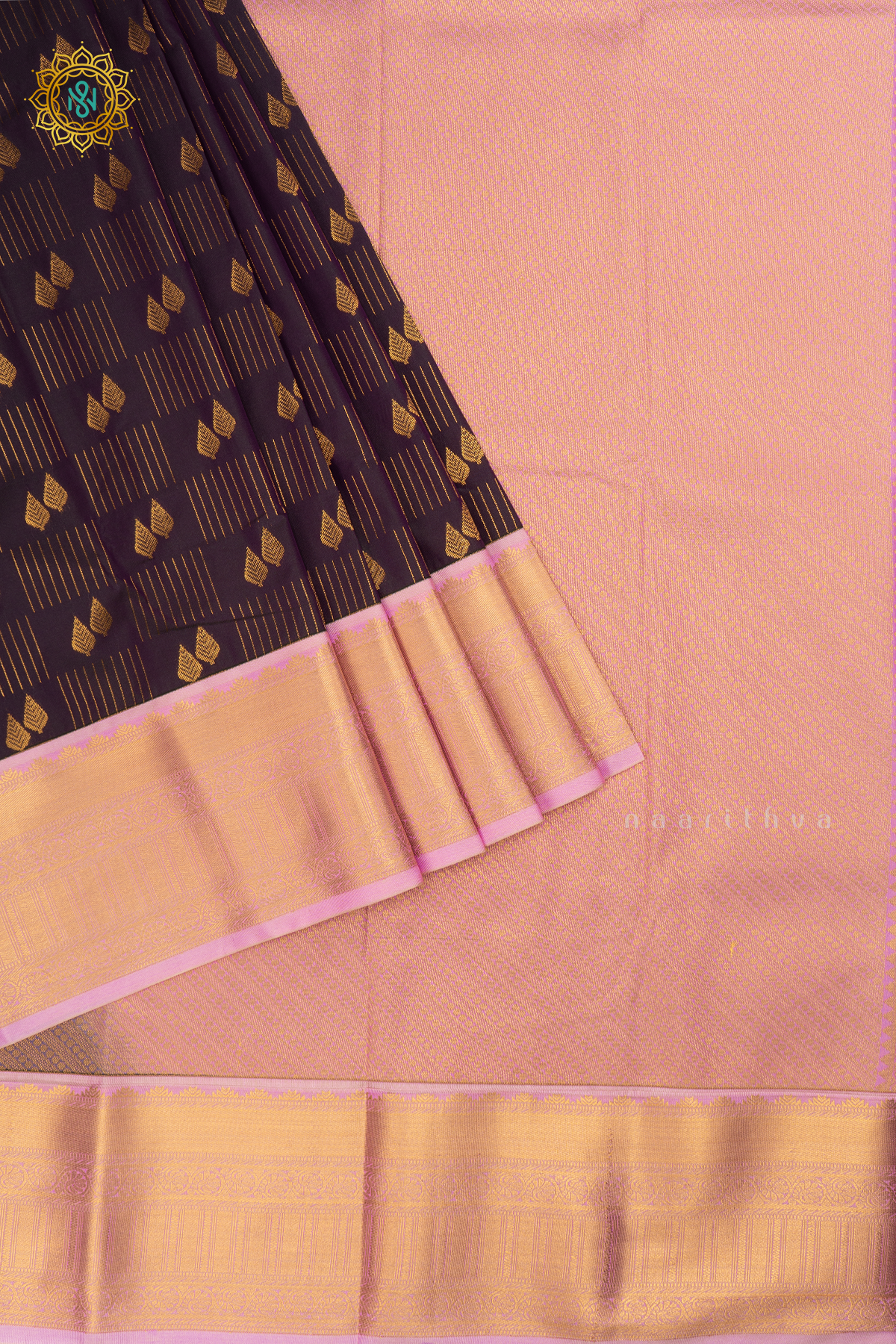 Dual shade of Deep Purple with Lavender Semi Kanchi Saree With Zari Buttas All Over And Contrast Zari Border