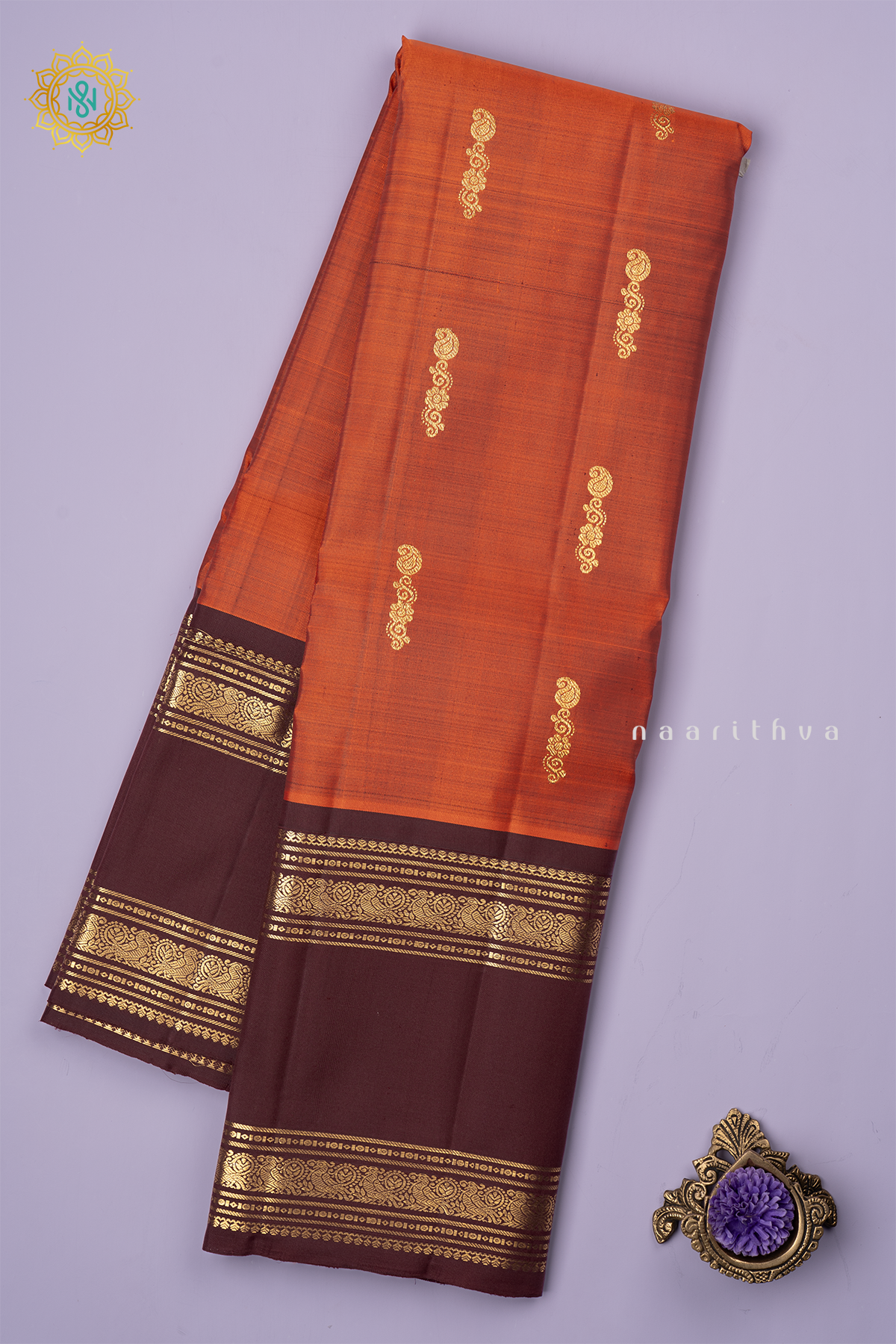 RUST ORANGE WITH BROWN - PURE KANJIVARAM SILK