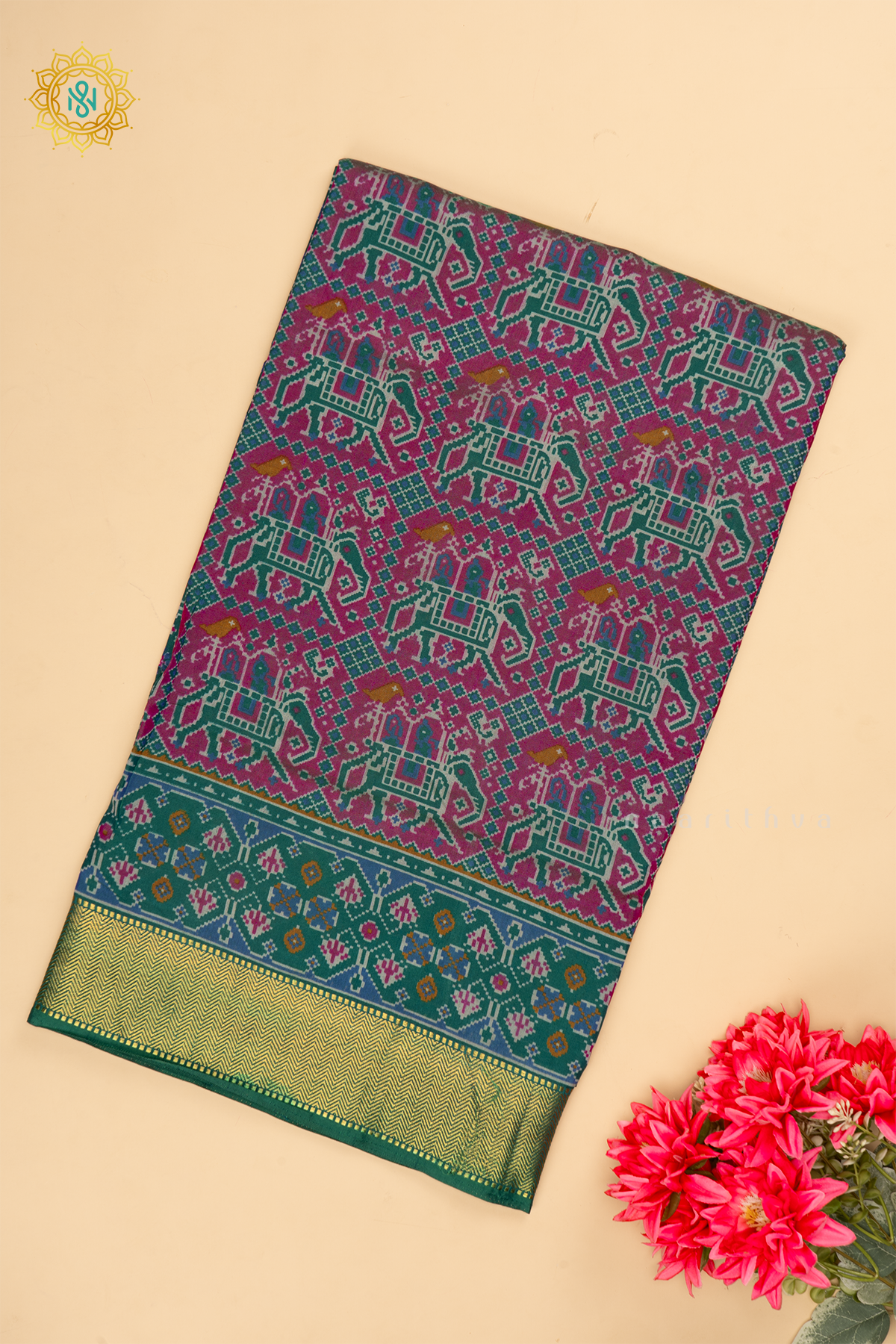 Lavender with Green - Semi Silk Saree Allover Patola Printed Body with Contrast Zari Border, Pallu and Blouse