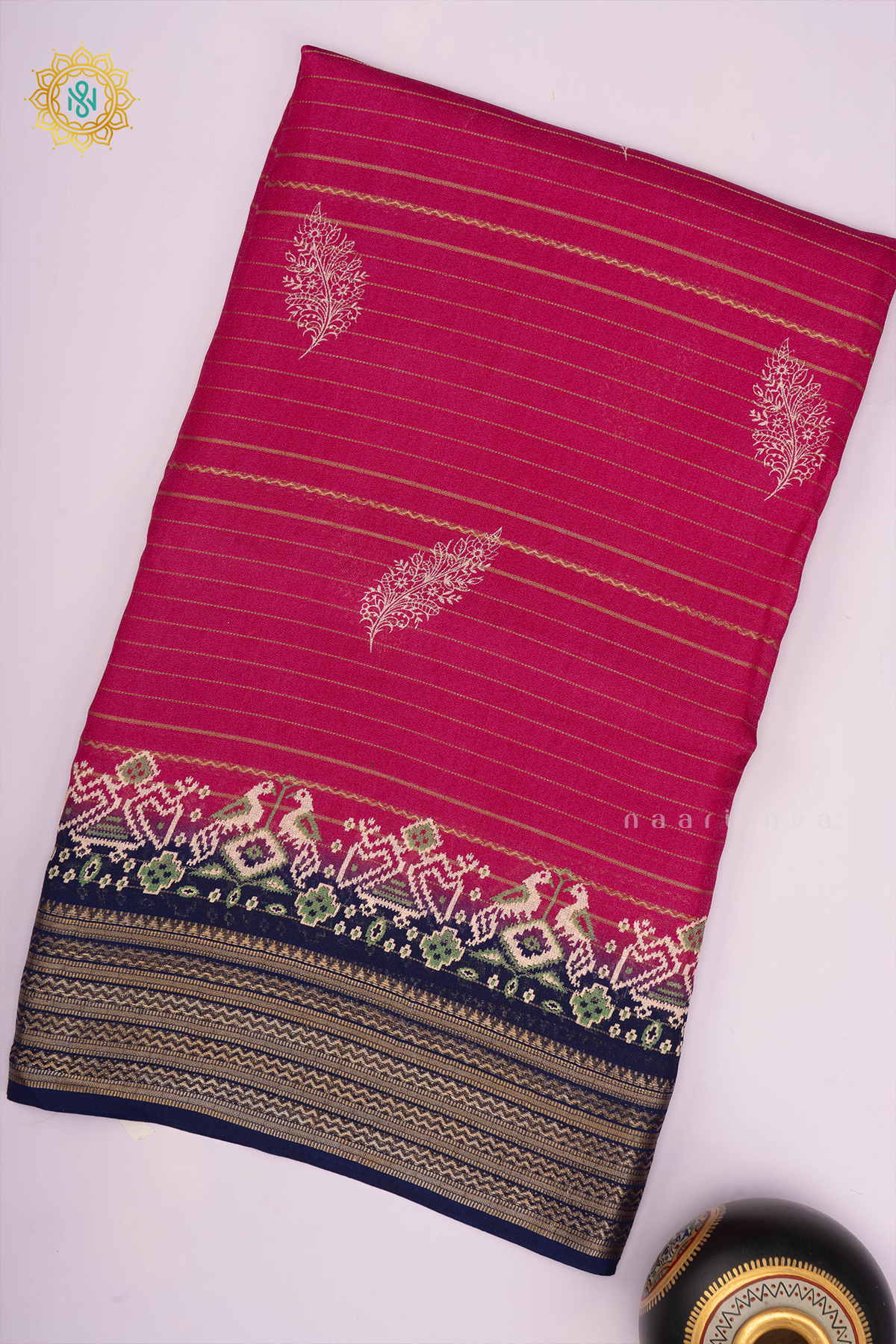 PINK WITH NAVY BLUE - SEMI GEORGETTE