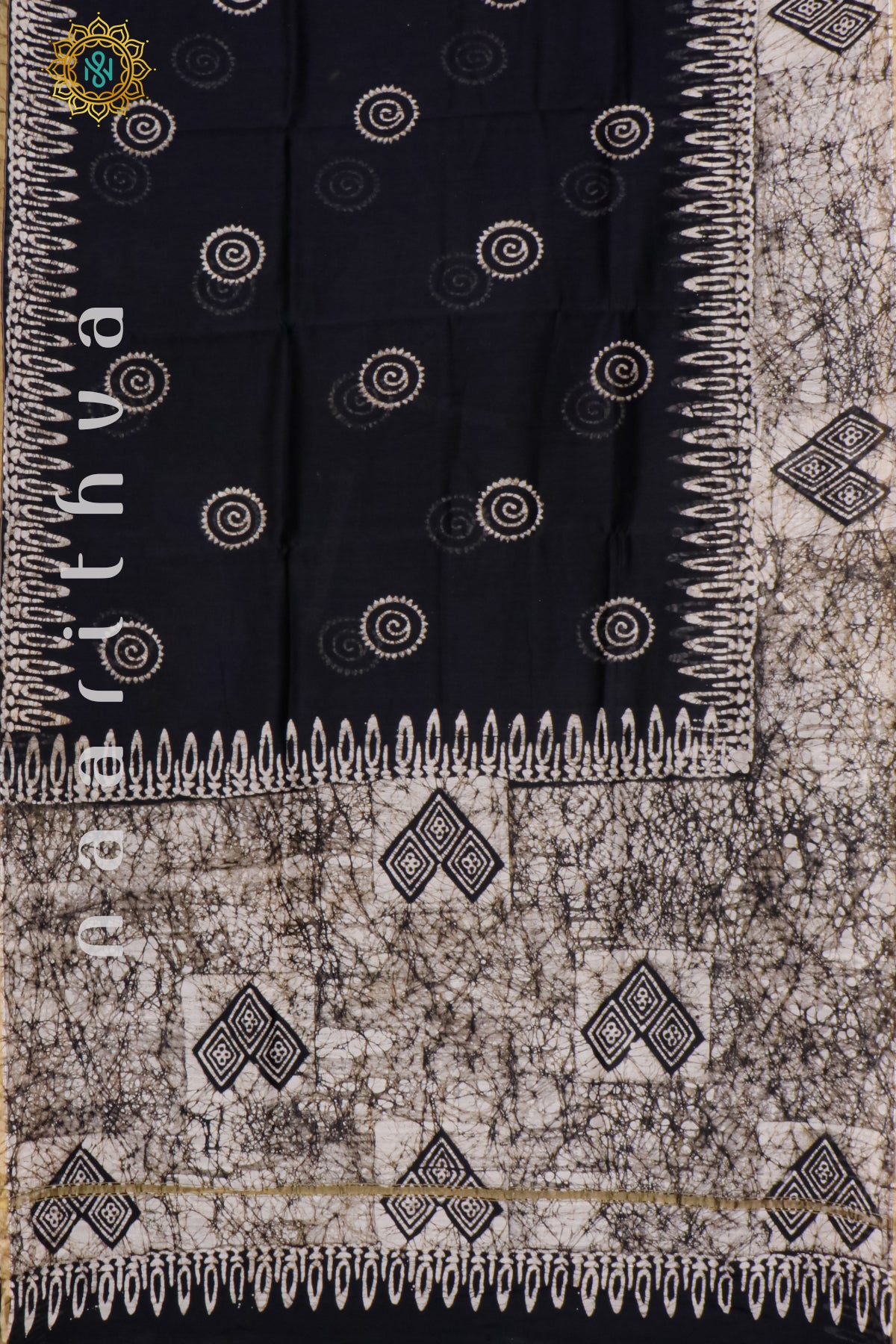 BLACK WITH WHITE - CHANDERI SILK COTTON