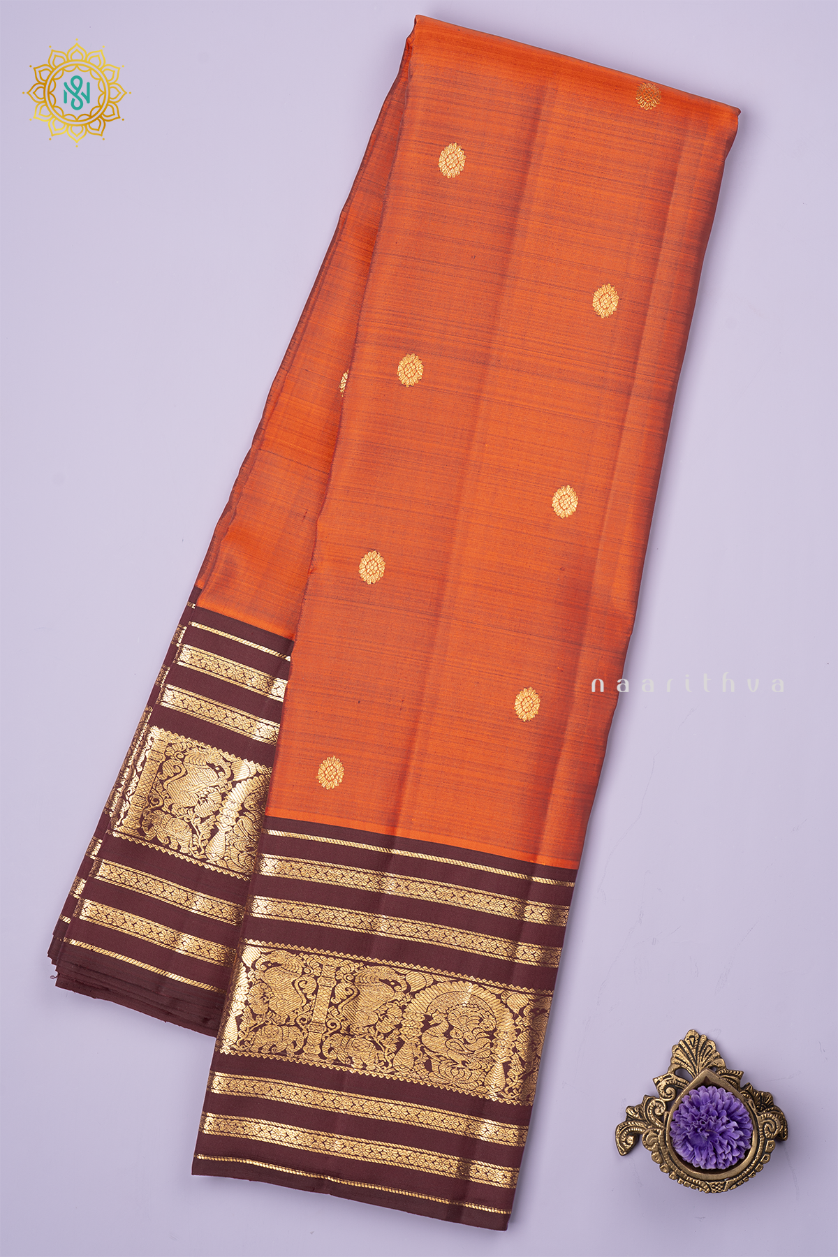 RUST ORANGE WITH BROWN - PURE KANJIVARAM SILK