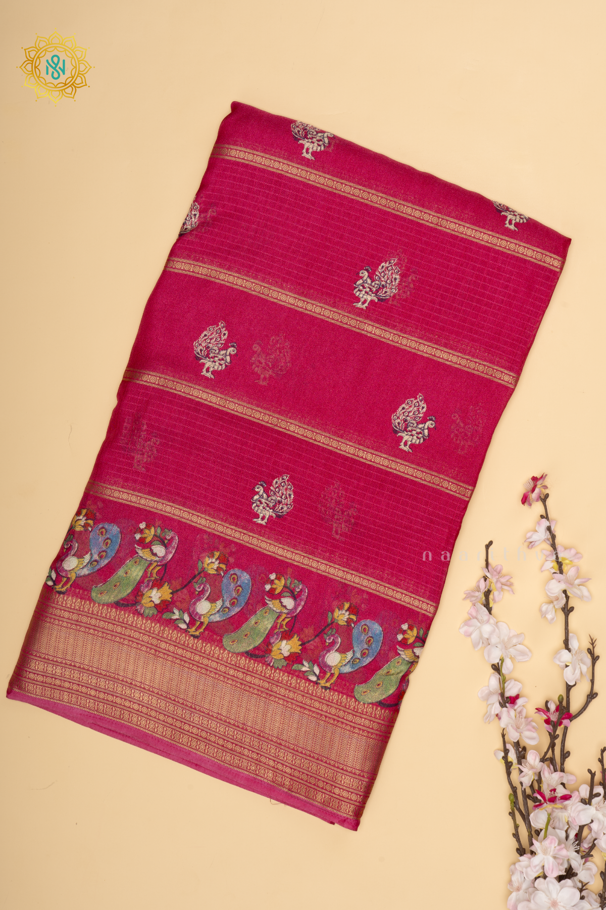 Pink - Semi Georgette Saree Allover Printed Buttas And Zari Border