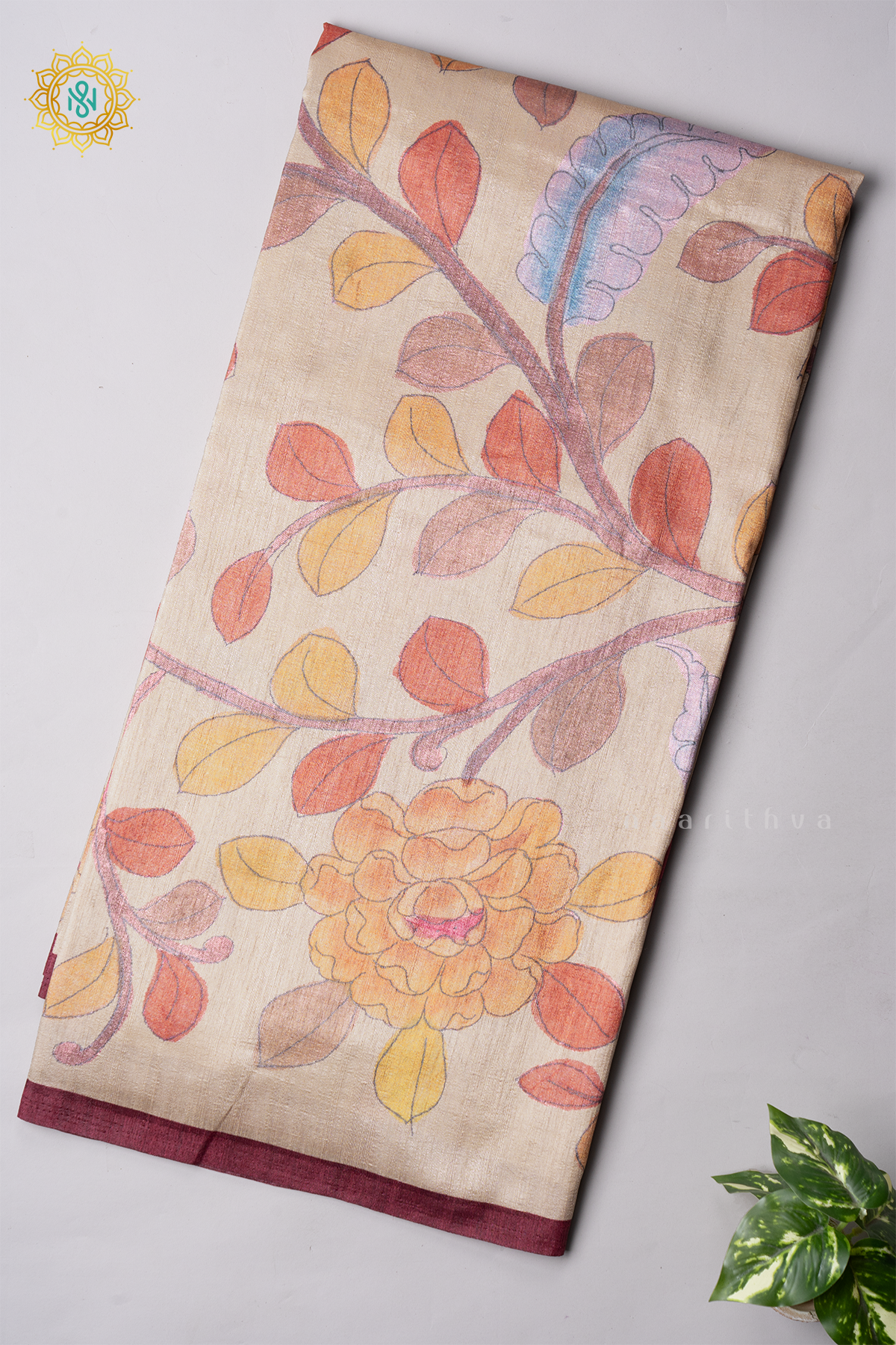 OFF WHITE WITH MAROON - SEMI GICHA TUSSAR