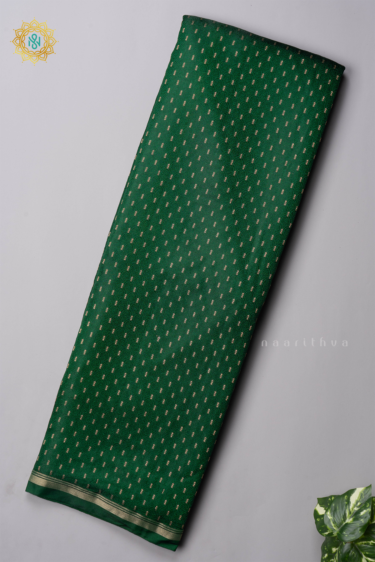 BOTTLE GREEN WITH RED - SEMI SILK