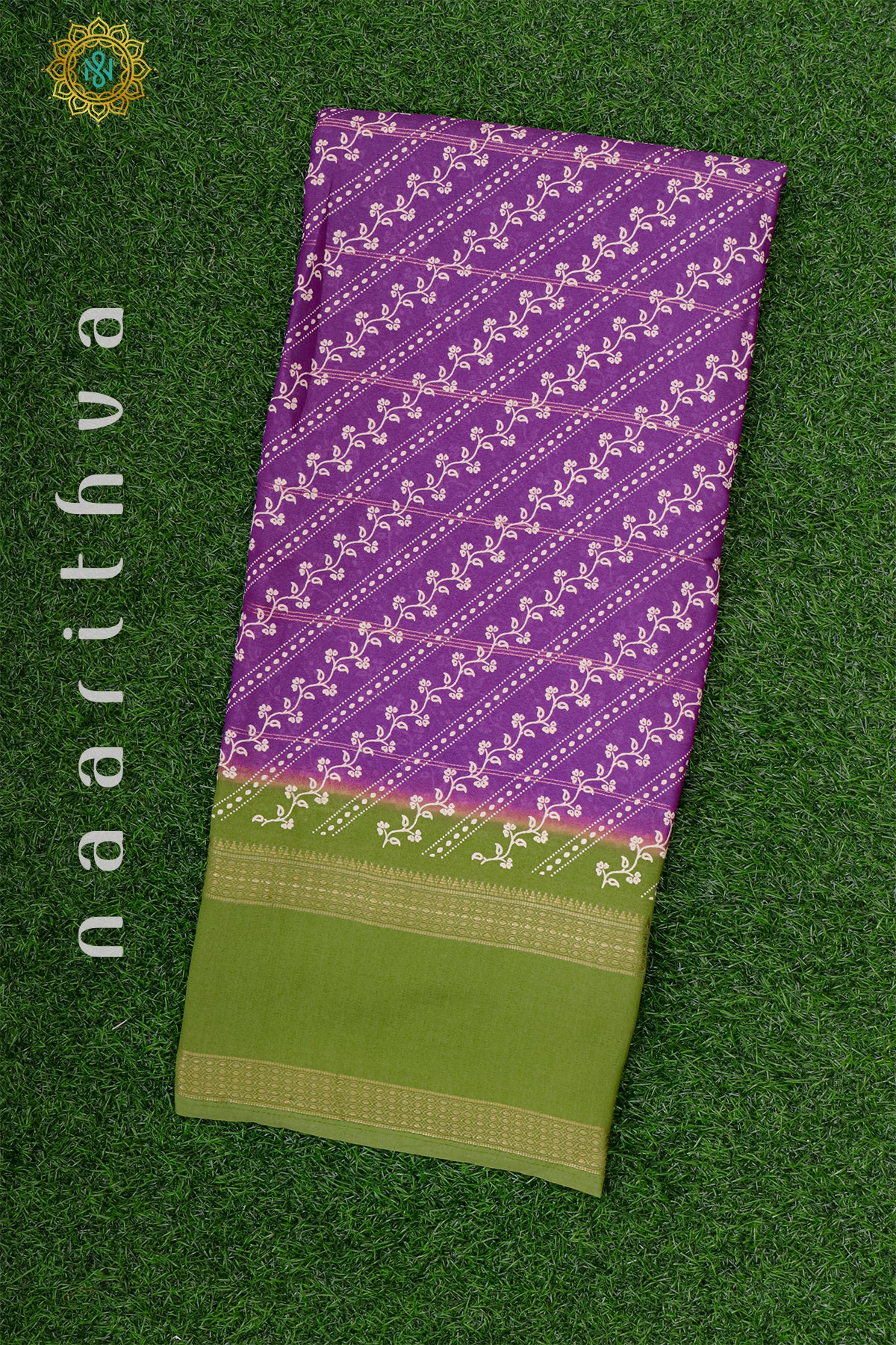 PURPLE WITH GREEN - SEMI GEORGETTE