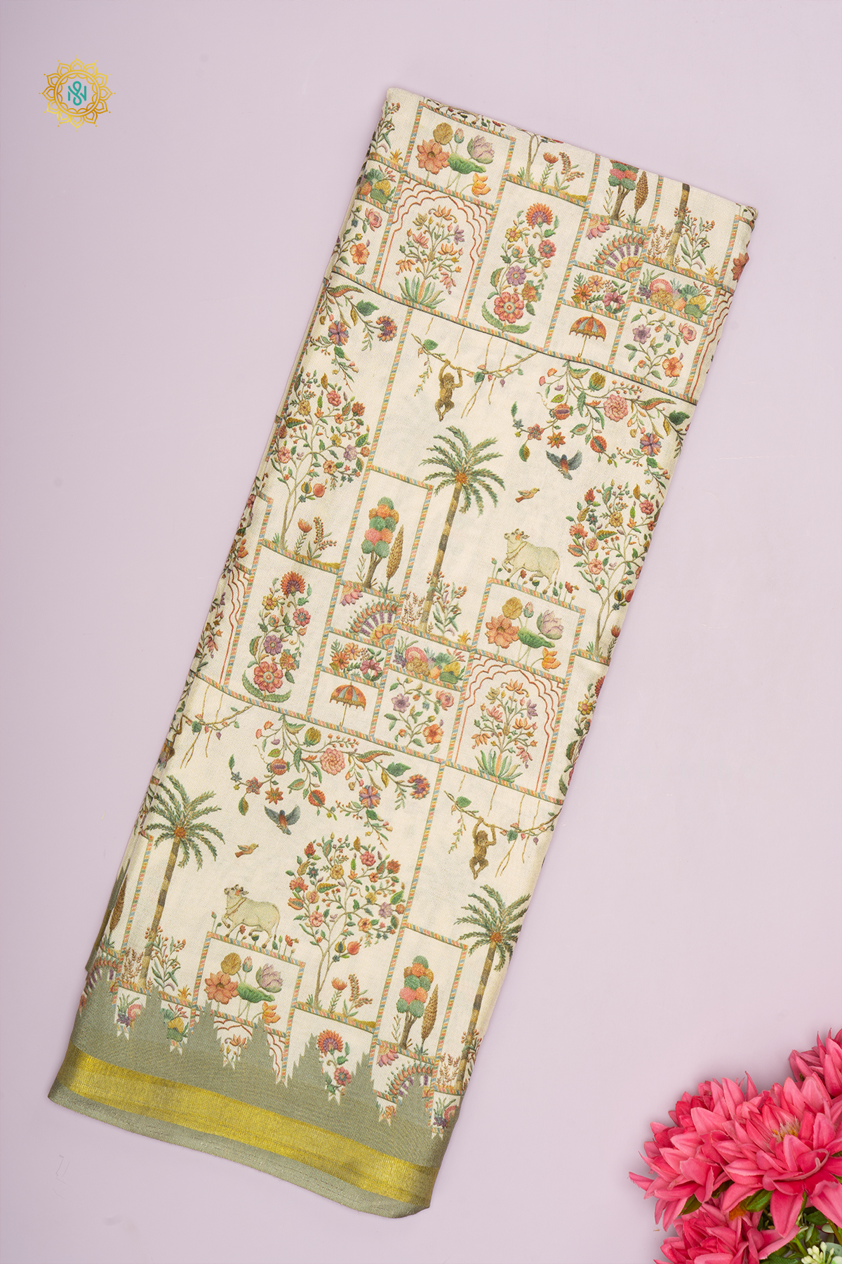 OFF WHITE WITH PISTA GREEN - SOFT TUSSAR