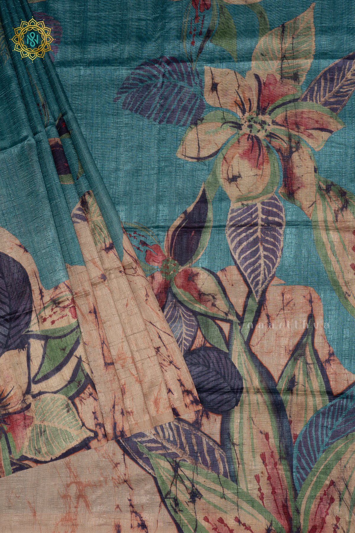 Blue - Semi Gicha Tussar Silk Saree with Allover Printed Body, Pallu and Blouse