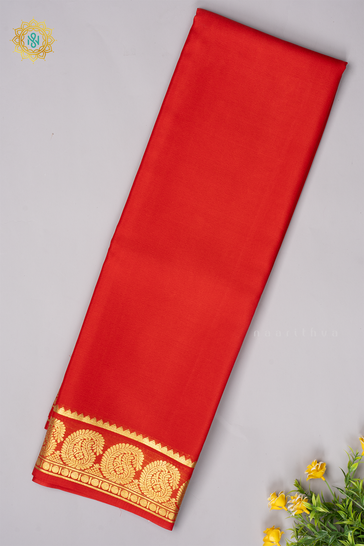 ORANGISH RED - PURE MYSORE CREPE SILK