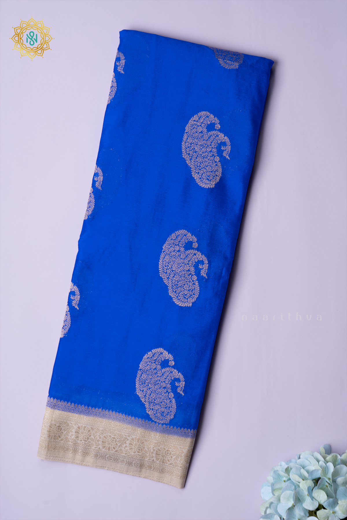 ROYAL BLUE WITH WHITE - SEMI CREPE GEORGETTE