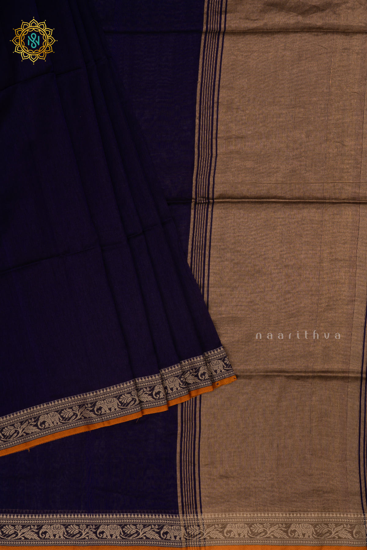Blue Mul Cotton Saree  with Plain Body and Thread Woven Border