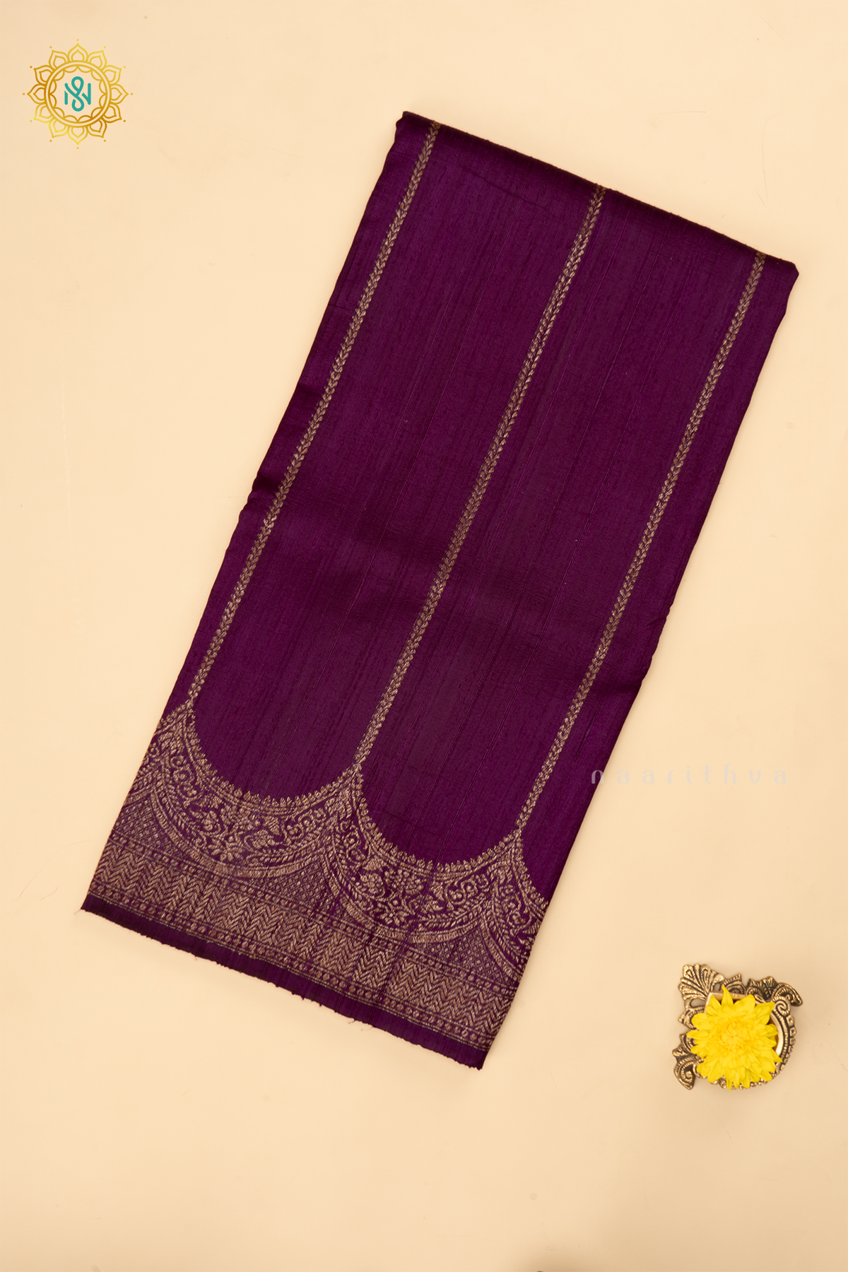 MAGENTA - PURE BANARASI RAW SILK SAREE WITH ALLOVER  ZARI STRIPES AND SCALLOP BORDER