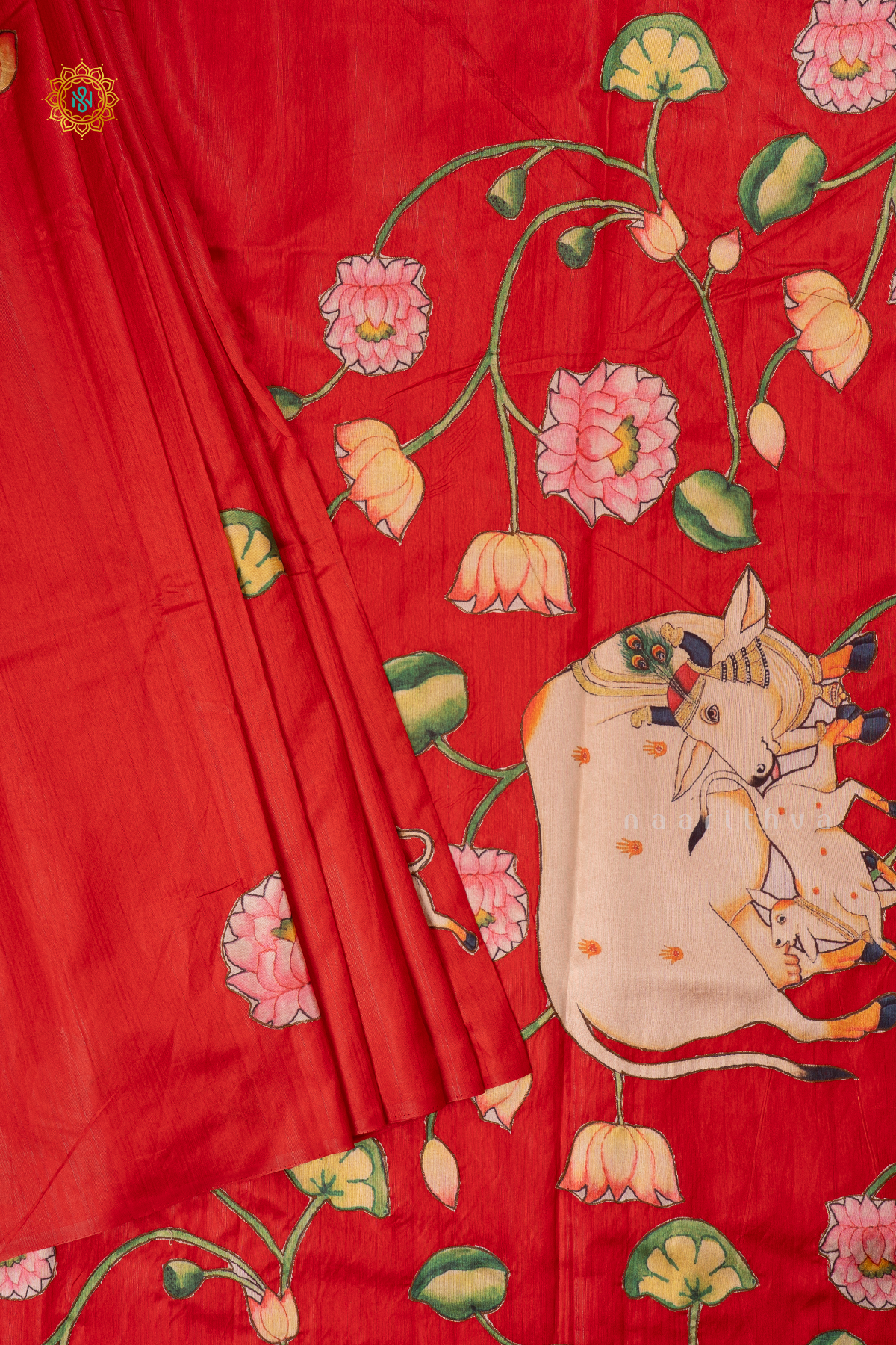 RED - SEMI TUSSAR WITH APPLIQUE WORK