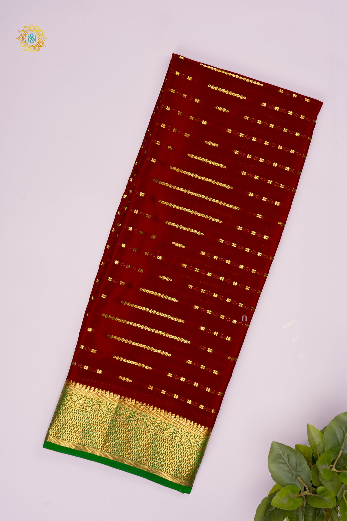 MAROON WITH GREEN - PURE MYSORE CREPE SILK