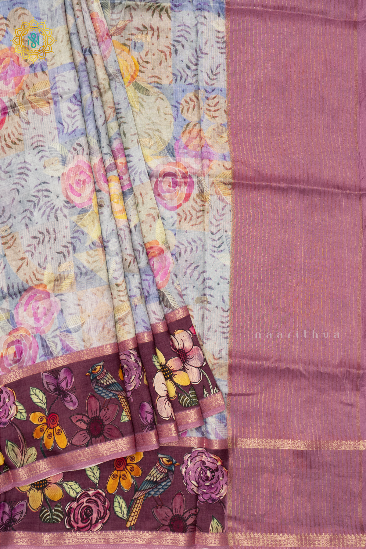 OFF WHITE WITH PINK - SEMI CREPE SILK