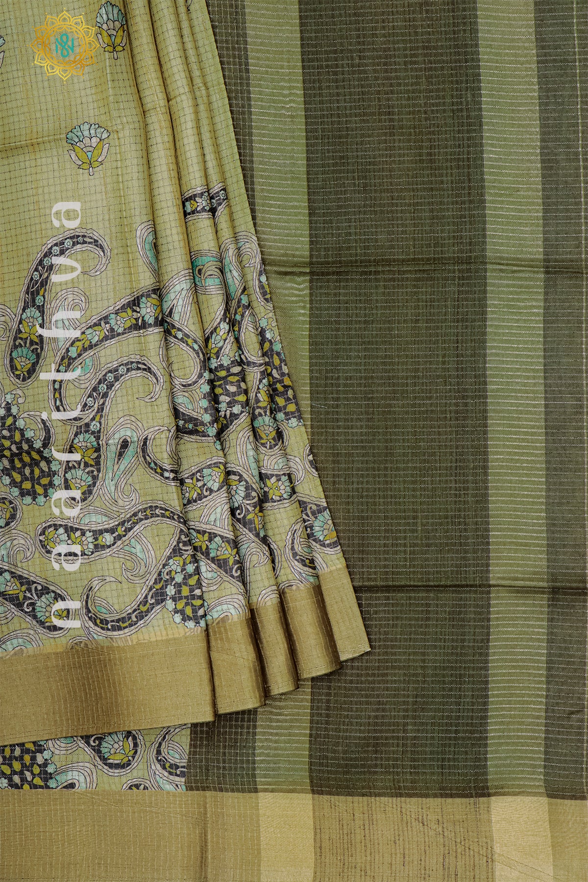 LIGHT GREEN WITH OLIVE GREEN - SEMI TUSSAR SILK