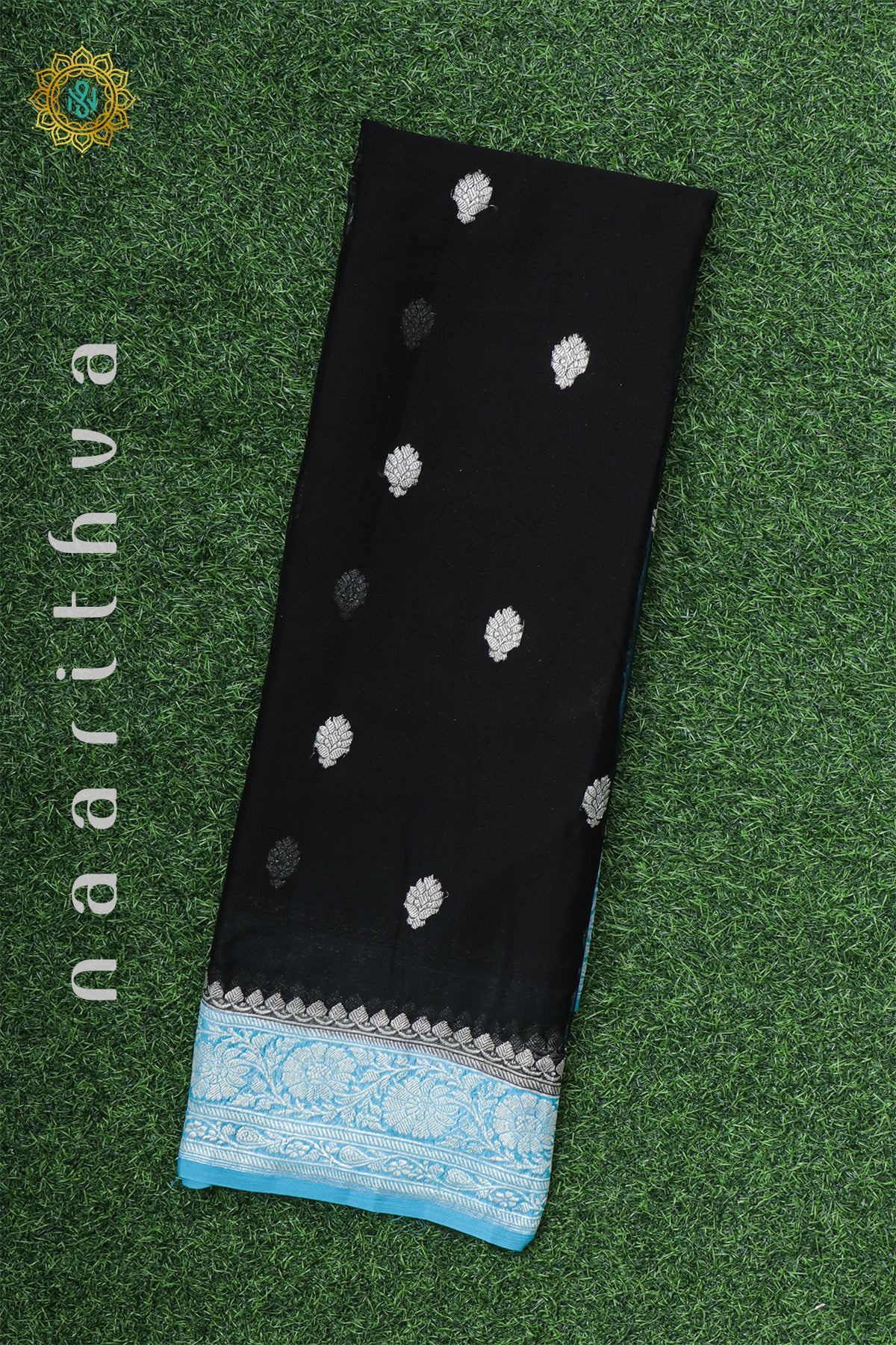 BLACK WITH SKY BLUE - PURE CHIFFON BANARAS