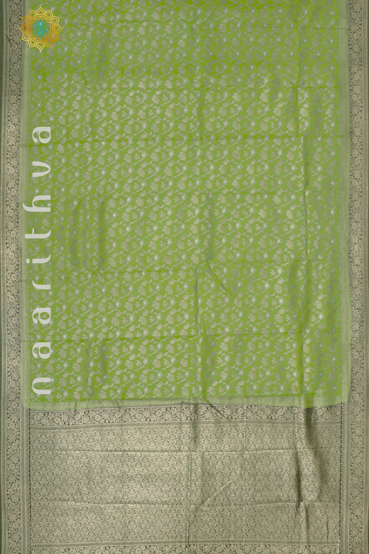 LIGHT GREEN WITH BOTTLE GREEN - SEMI TISSUE GEORGETTE