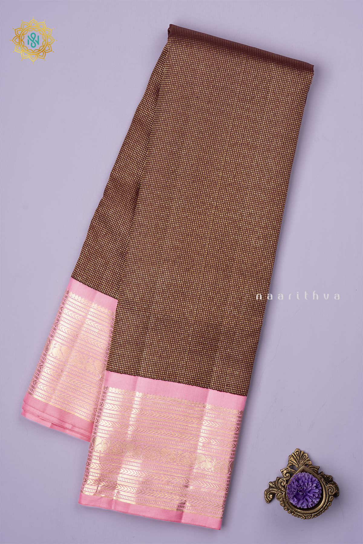 BROWN WITH LIGHT PINK - PURE KANJIVARAM SILK