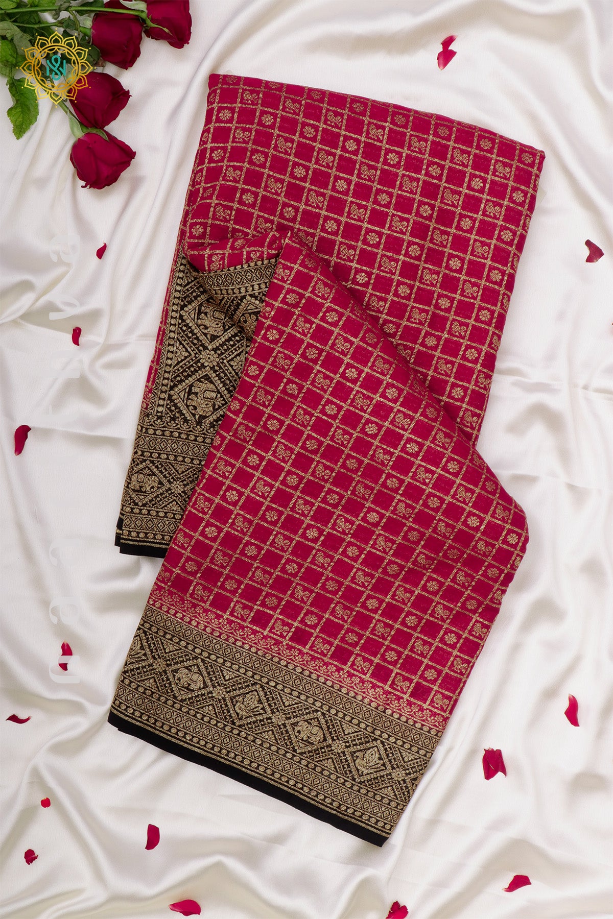 PINK WITH BLACK - PURE HANDLOOM KHADDI GEORGETTE BANARAS