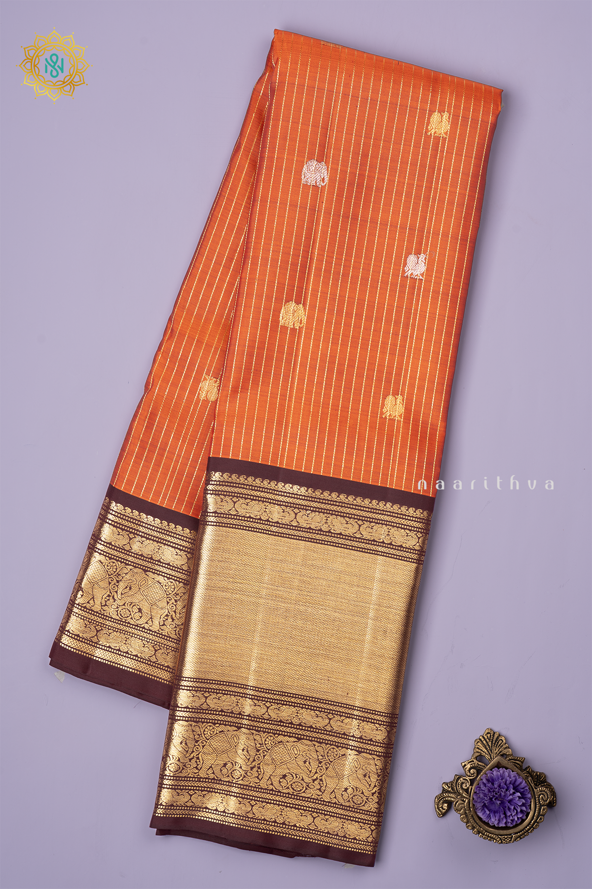 RUST ORANGE WITH BROWN - PURE KANJIVARAM SILK
