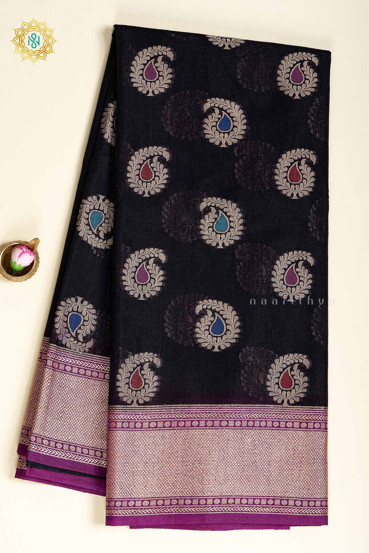BLACK WITH MAGENTA - JUTE COTTON