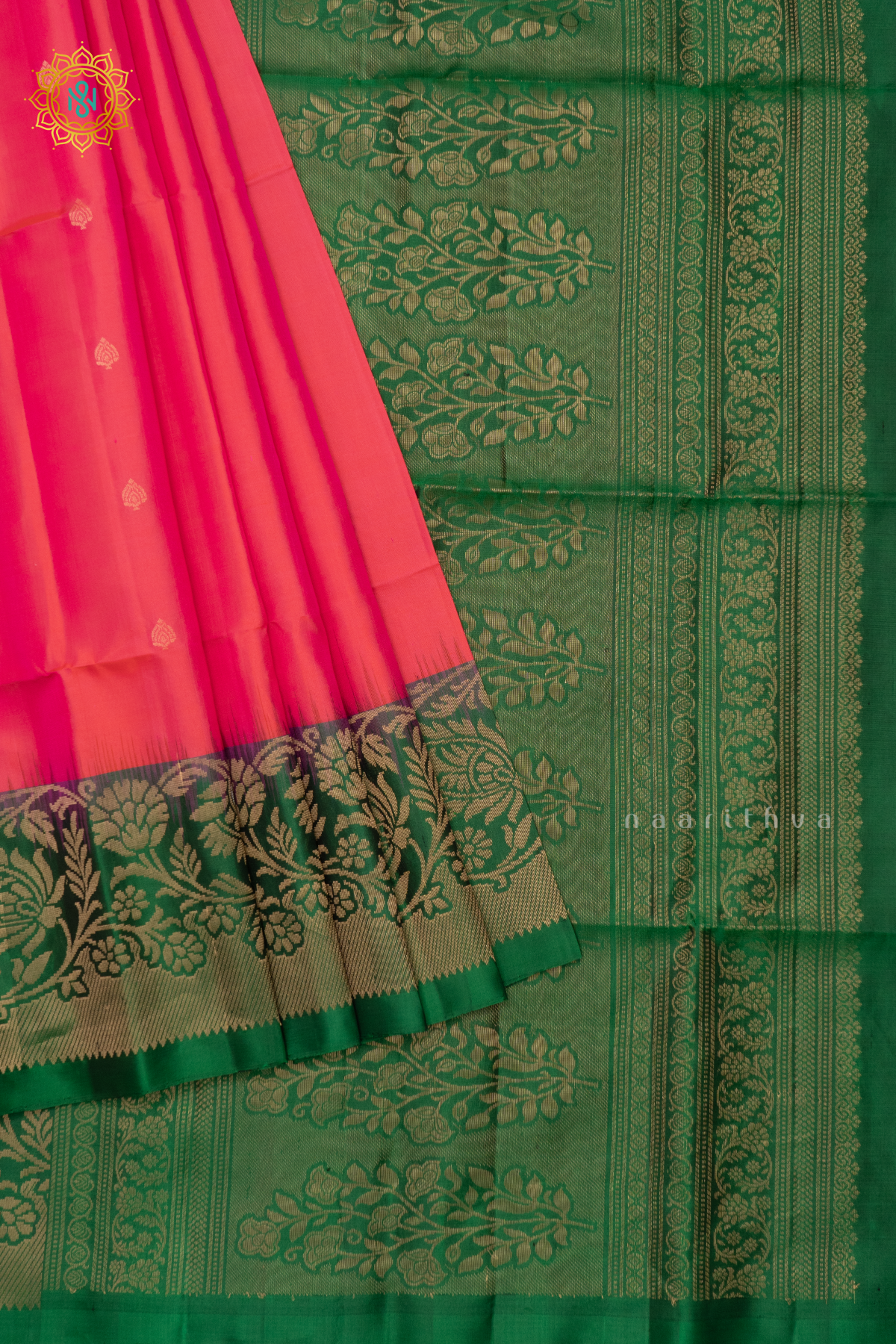 DUAL SHADE OF PINK WITH BOTTLE GREEN - PURE KANJIVARAM SOFT SILK