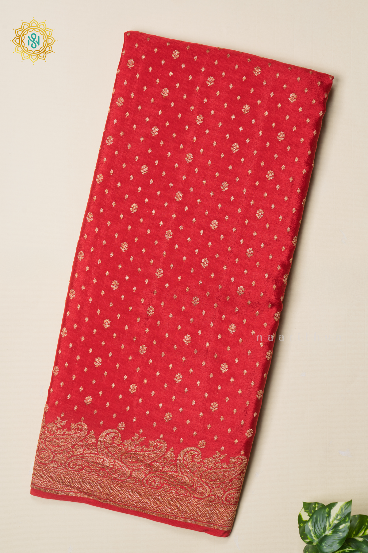 RED WITH GREEN - PURE BANARASI CREPE