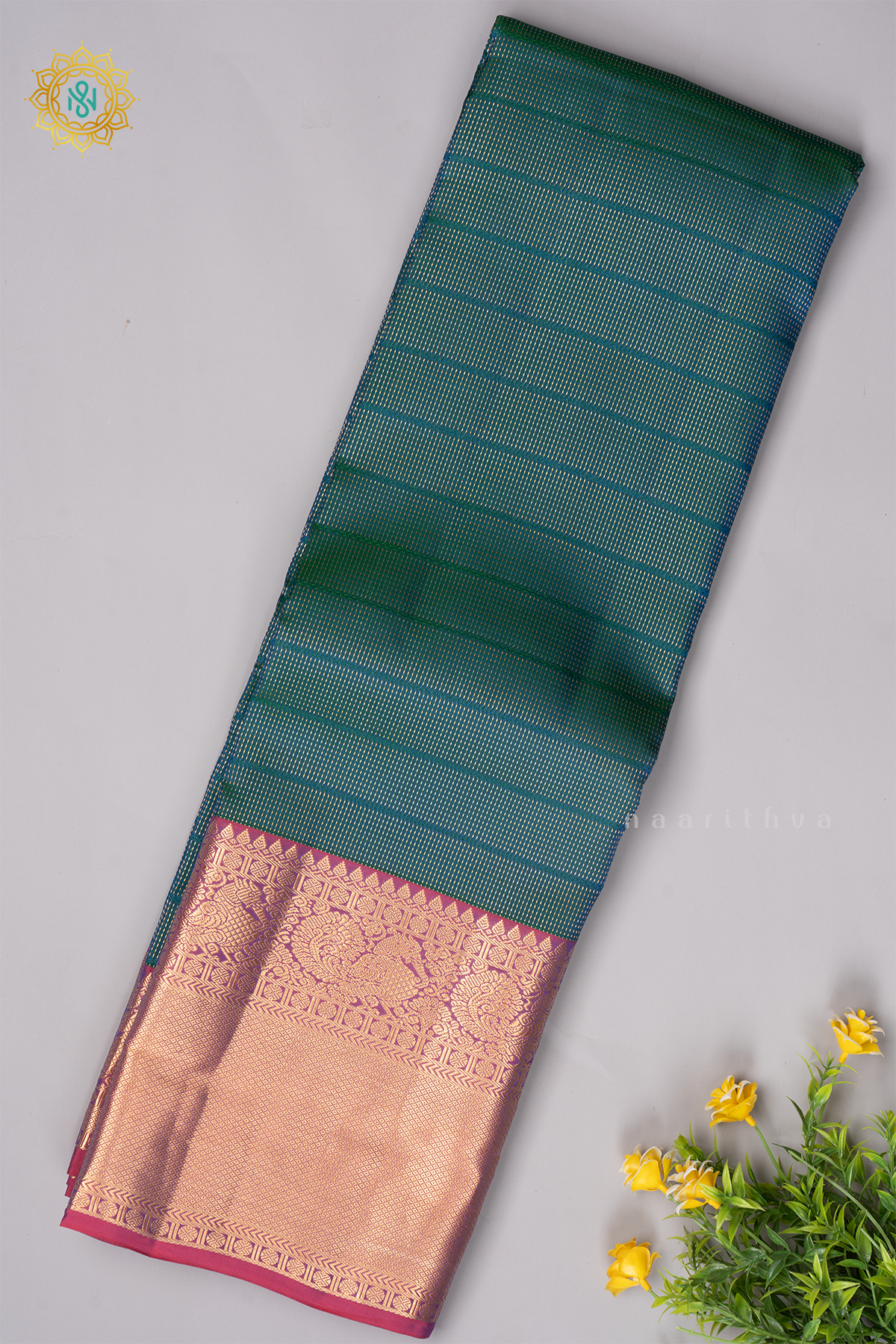 PEACOCK GREEN WITH MAGENTA - KANJIVARAM PURE MIX