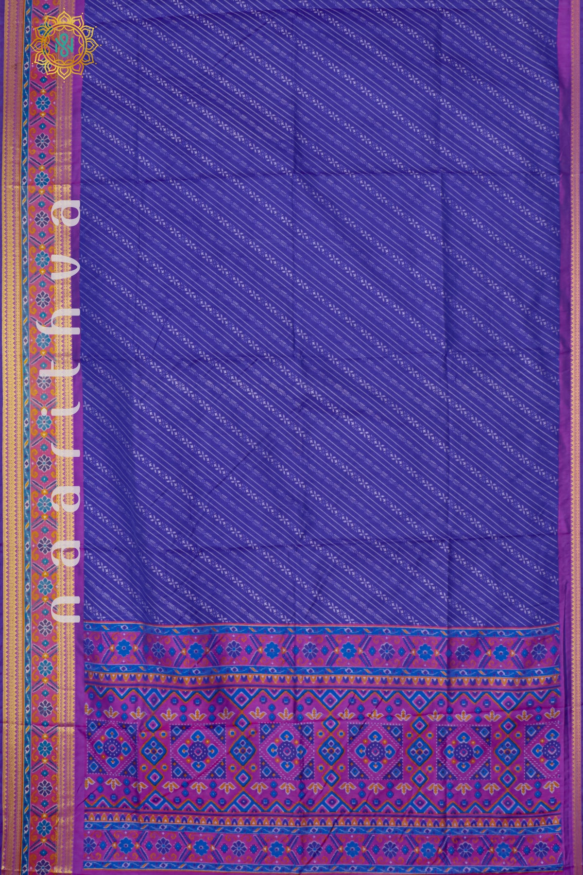 BLUE WITH MAGENTA - SEMI CREPE SILK