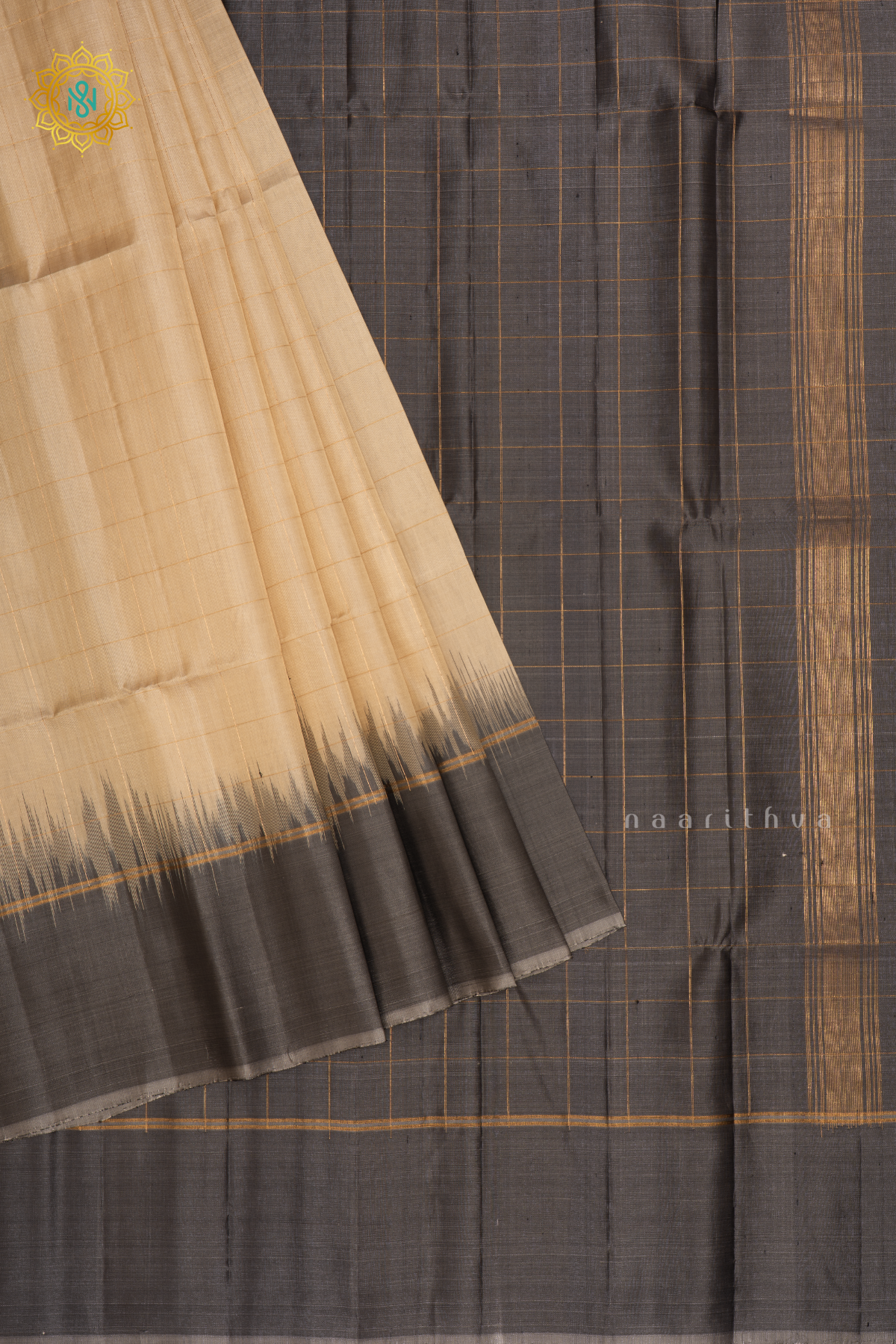 Off White With Grey Pure Kanjiavaram Soft Silk Saree with Zari Checks All Over And Contrast Border