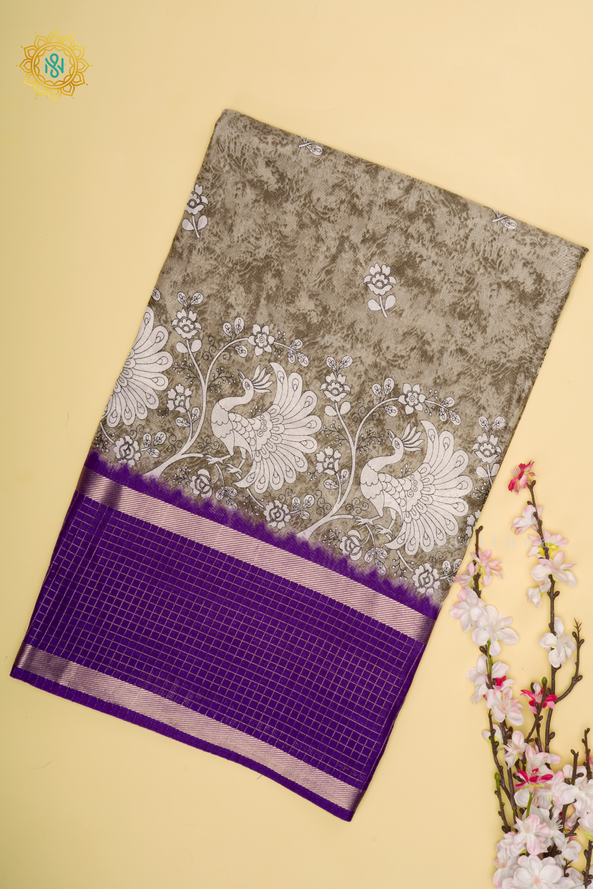 GREY WITH PURPLE - DOLA SILK SAREE