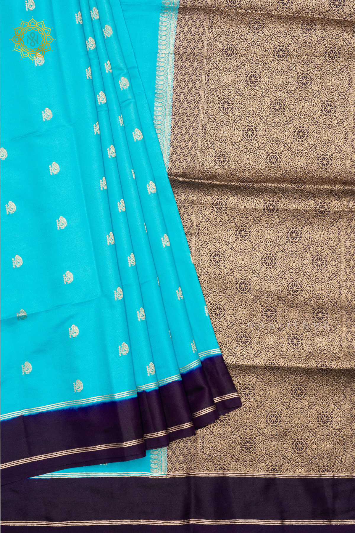 SKY BLUE WITH PURPLE - SEMI SILK