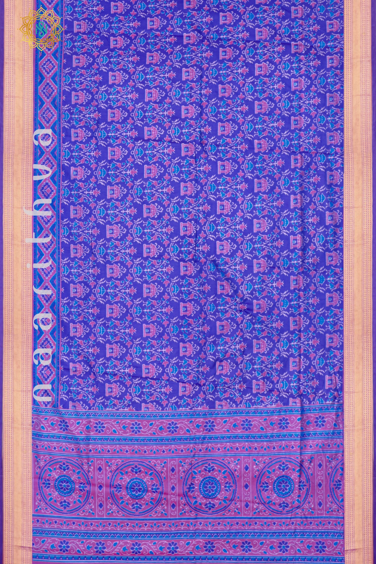 BLUE WITH MAGENTA - SEMI CREPE SILK