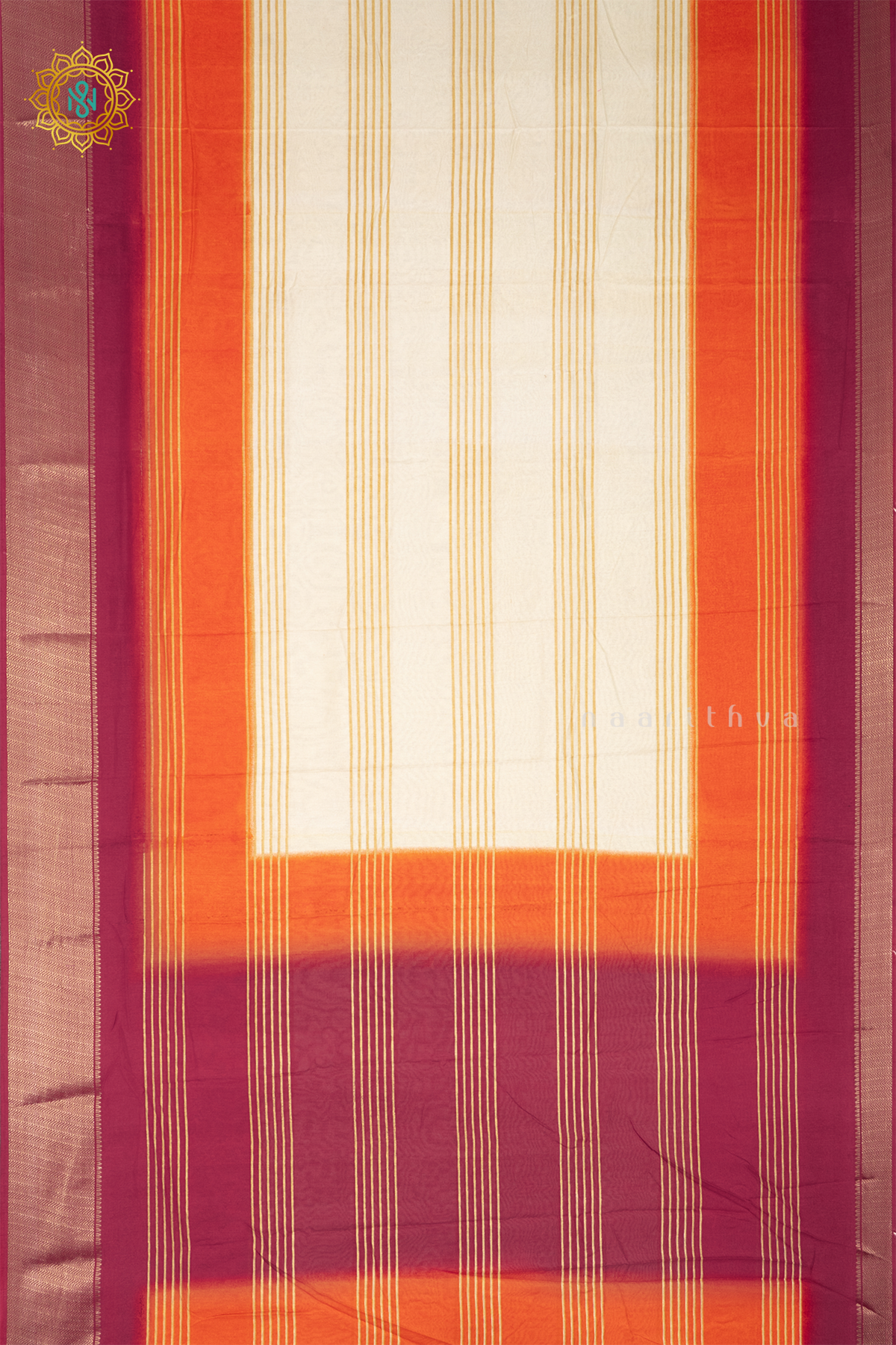 WHITE WITH ORANGE & RED - DOLA SILK