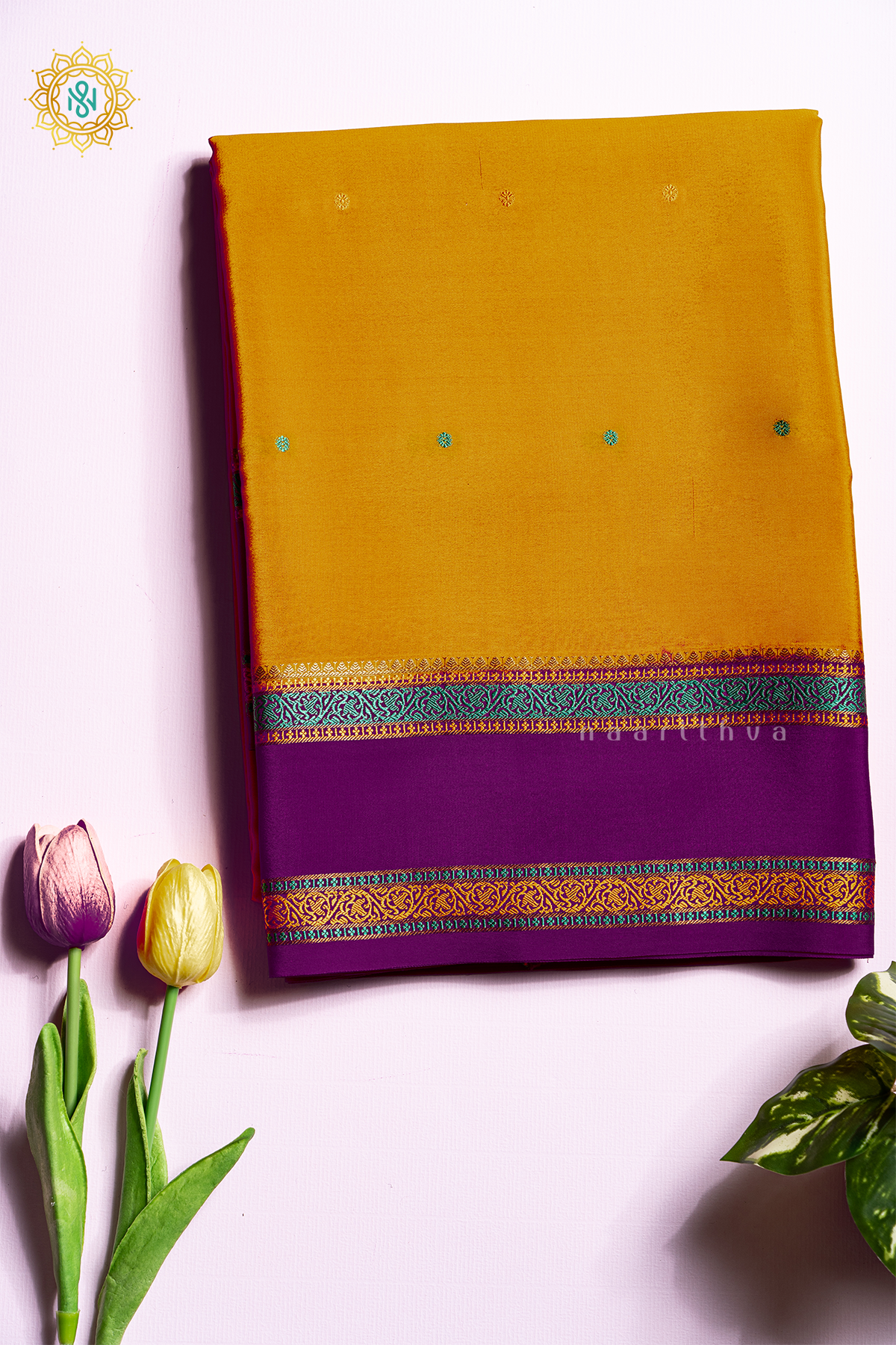 MANGO YELLOW WITH MAGENTA - PURE MYSORE CREPE SILK