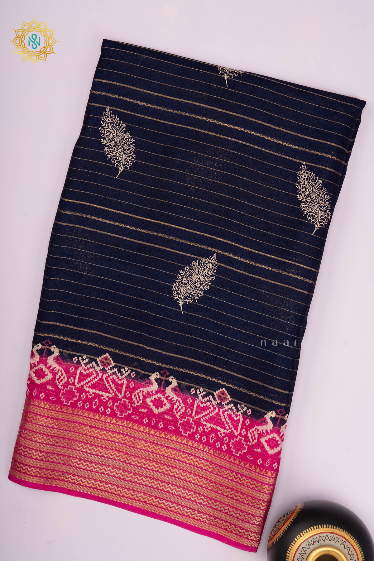 NAVY BLUE WITH PINK - SEMI GEORGETTE