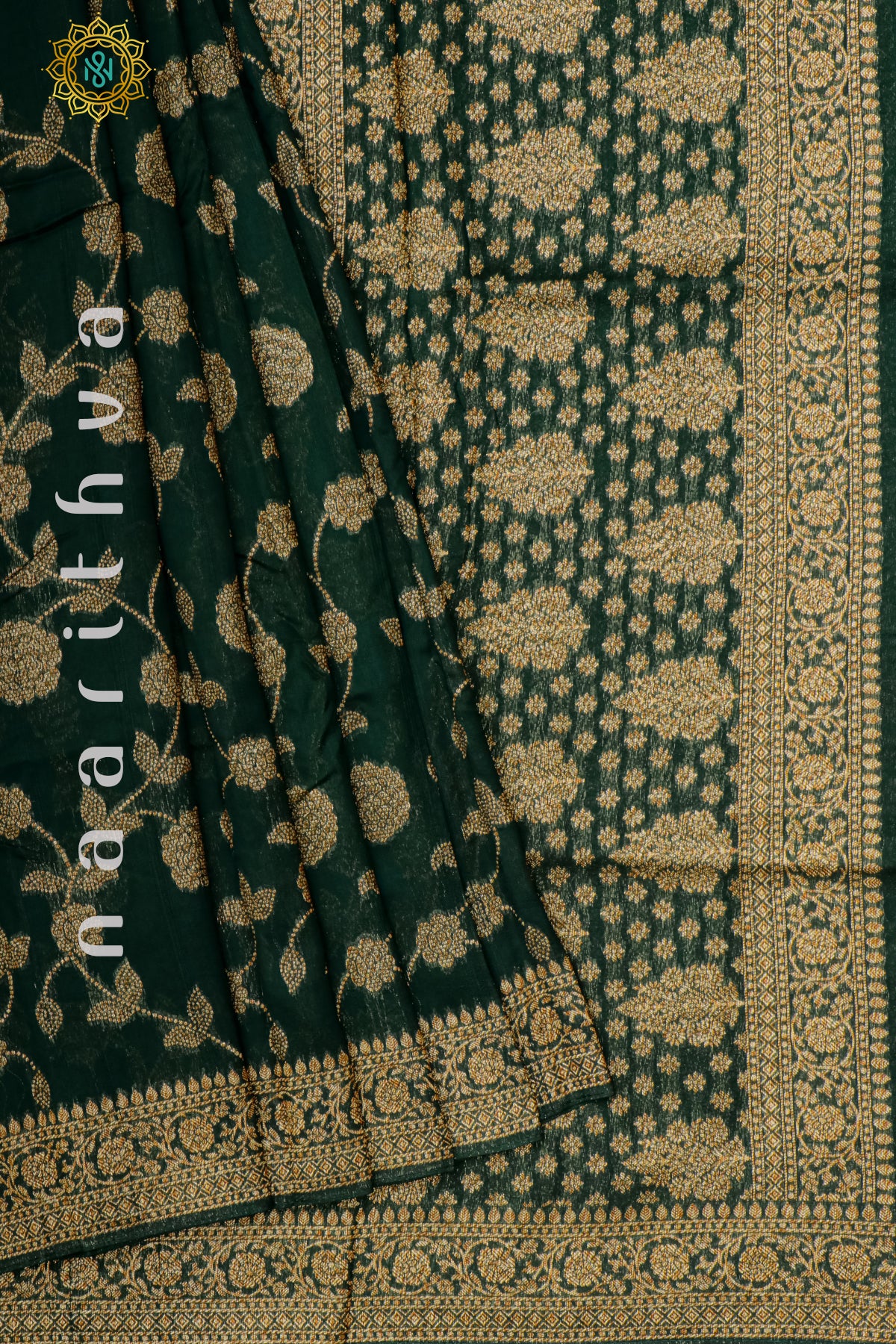 BOTTLE GREEN - SEMI RAW SILK