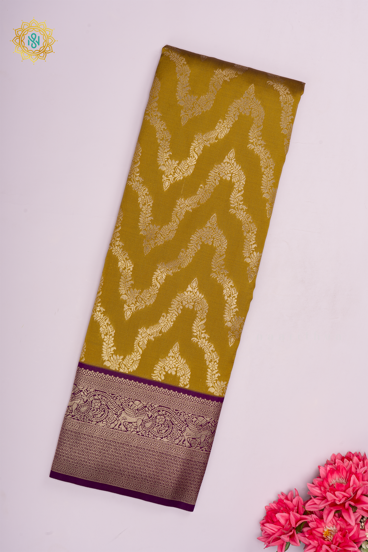 PRE BOOKING OLIVE GREEN WITH PURPLE - SEMI KANCHI