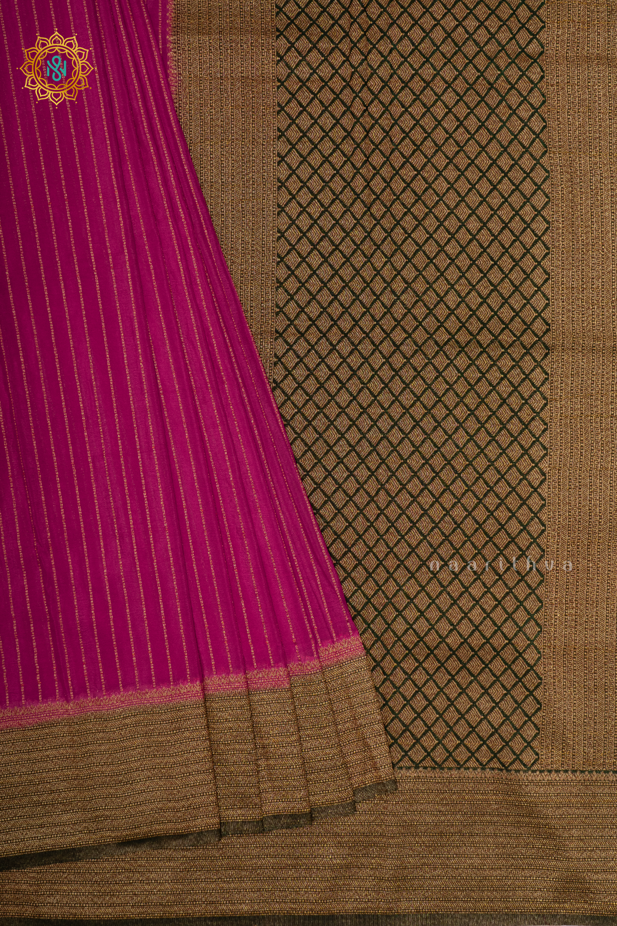 PINK WITH BOTTLE GREEN - SEMI CREPE GEORGETTE