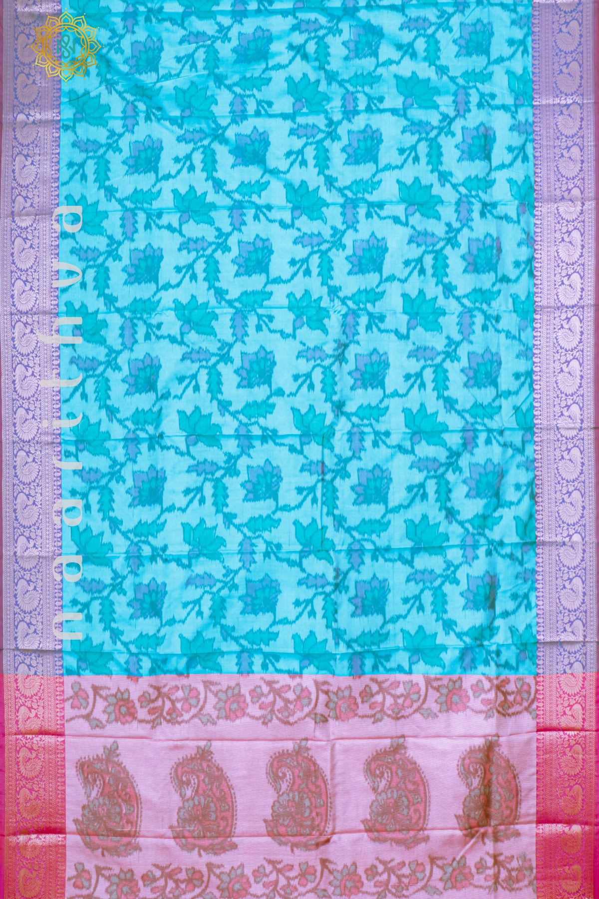 SKY BLUE WITH PINK - SILK COTTON